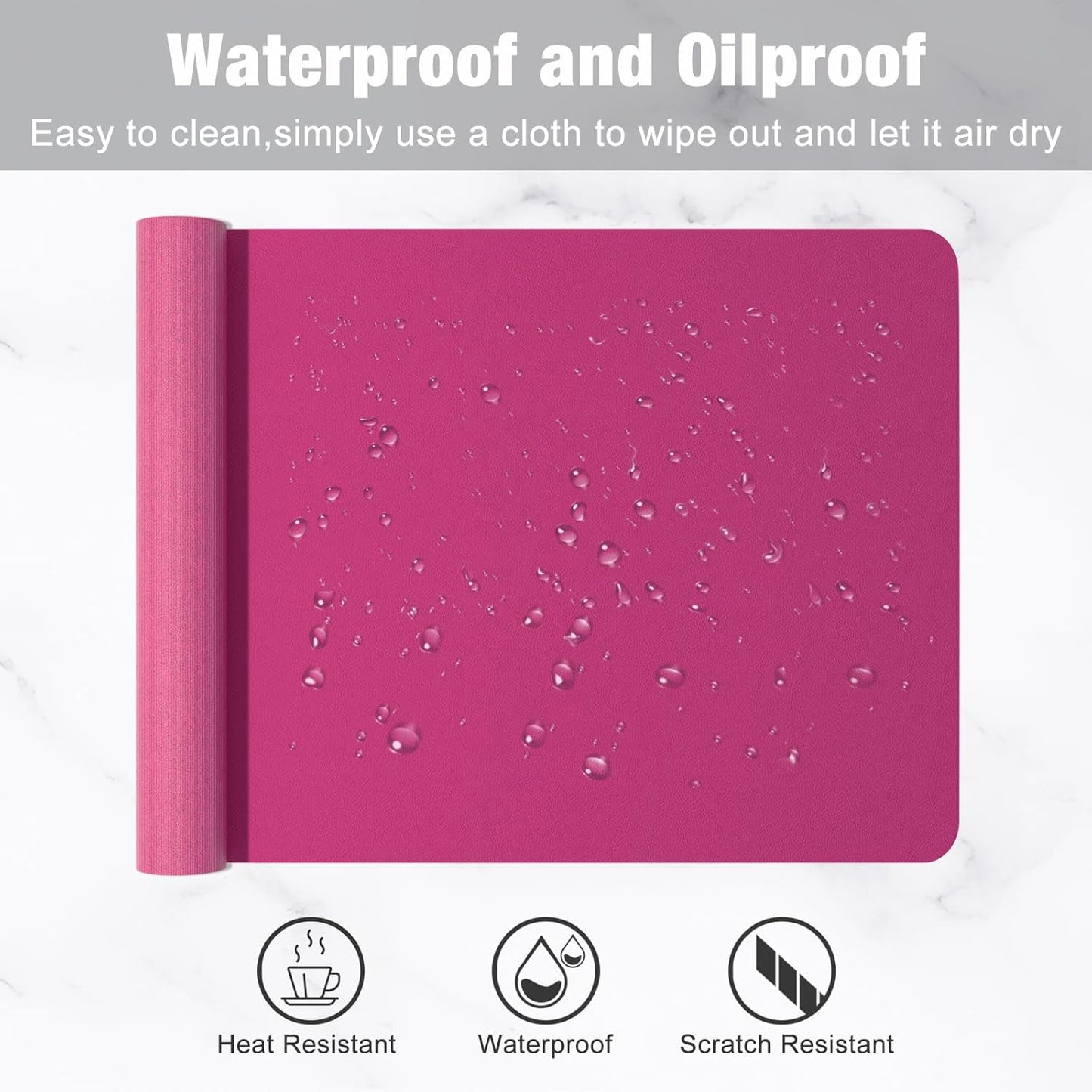 Hsurbtra Desk Pad, 23.6" x 13.8" PU Leather Desk Mat, M Extended Mouse Pad, Waterproof Desktop Blotter Protector, Non-Slip Ultra Thin Small Laptop Keyboard Writing Mat for Office Home, Bright Rose