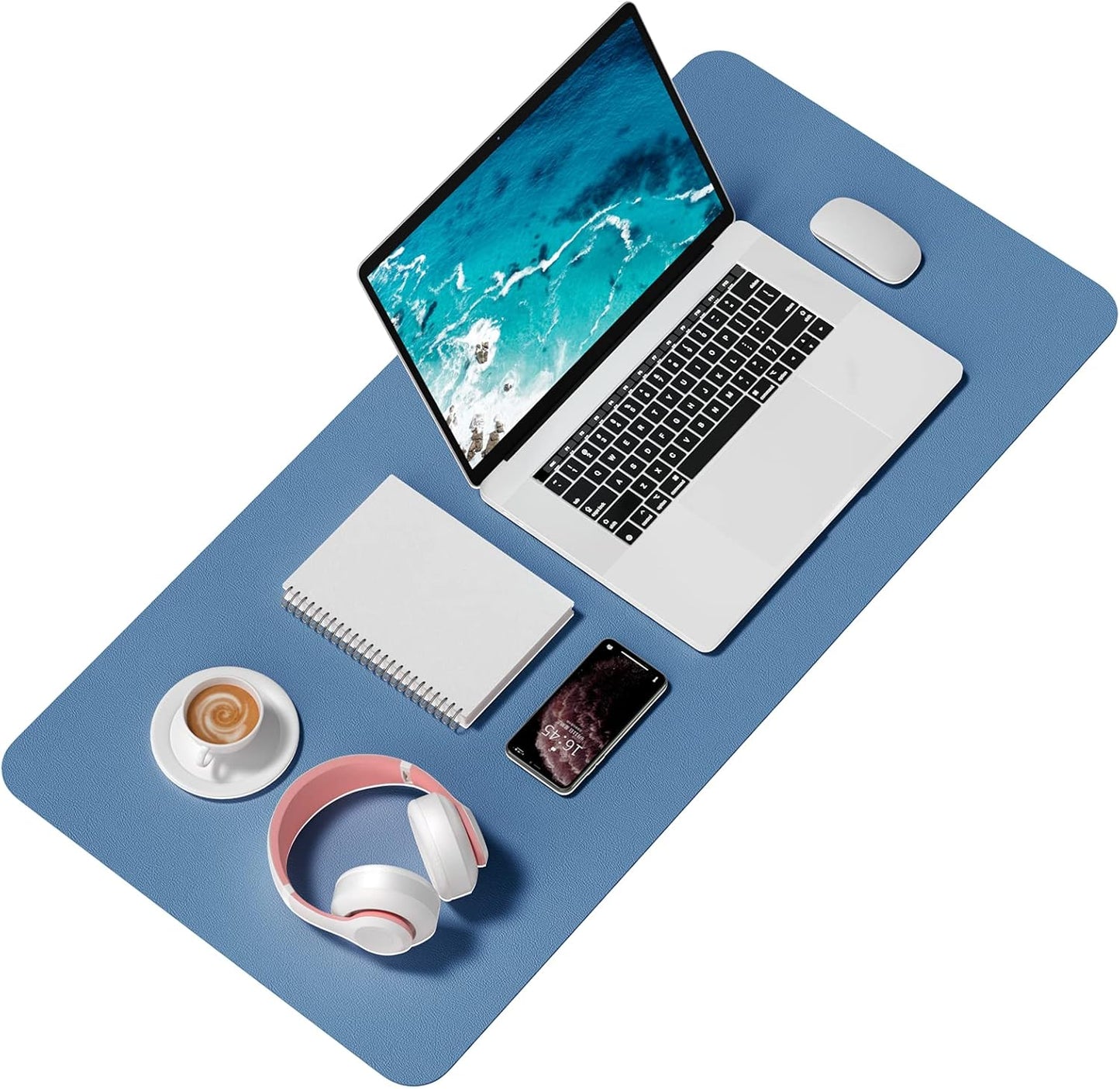 Hsurbtra Desk Pad, 35.5" x 17" PU Leather Desk Mat, XXL Extended Mouse Pad, Waterproof Desktop Blotter Protector, Non-Slip Ultra Thin Large Laptop Keyboard Writing Mat for Office Home, Dark Blue