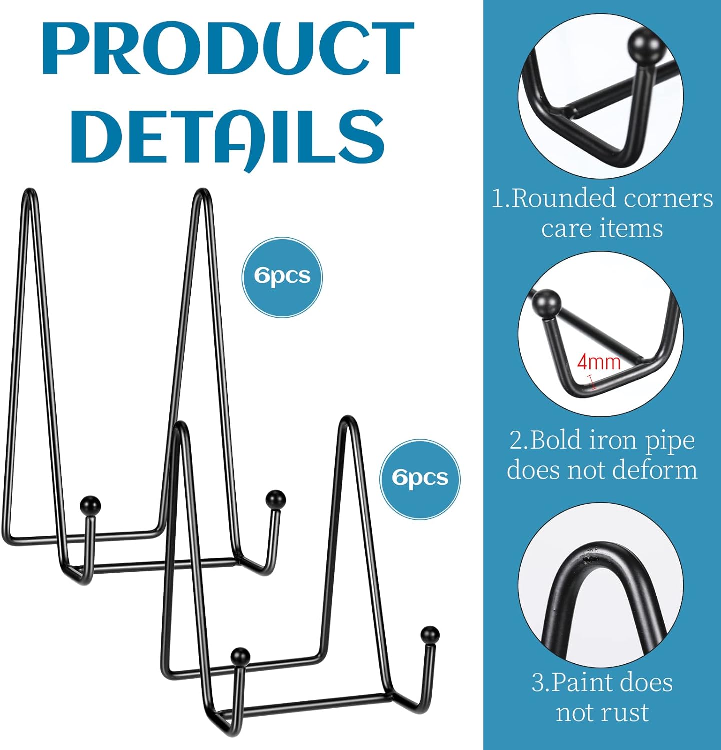 Mixweer 12 Pcs Book Stands for Display Metal Picture Frame Stand Book Plate Picture Holder Easels Photo Holder for Decorative Display(4.3 Inch, 6 Inch,Black)