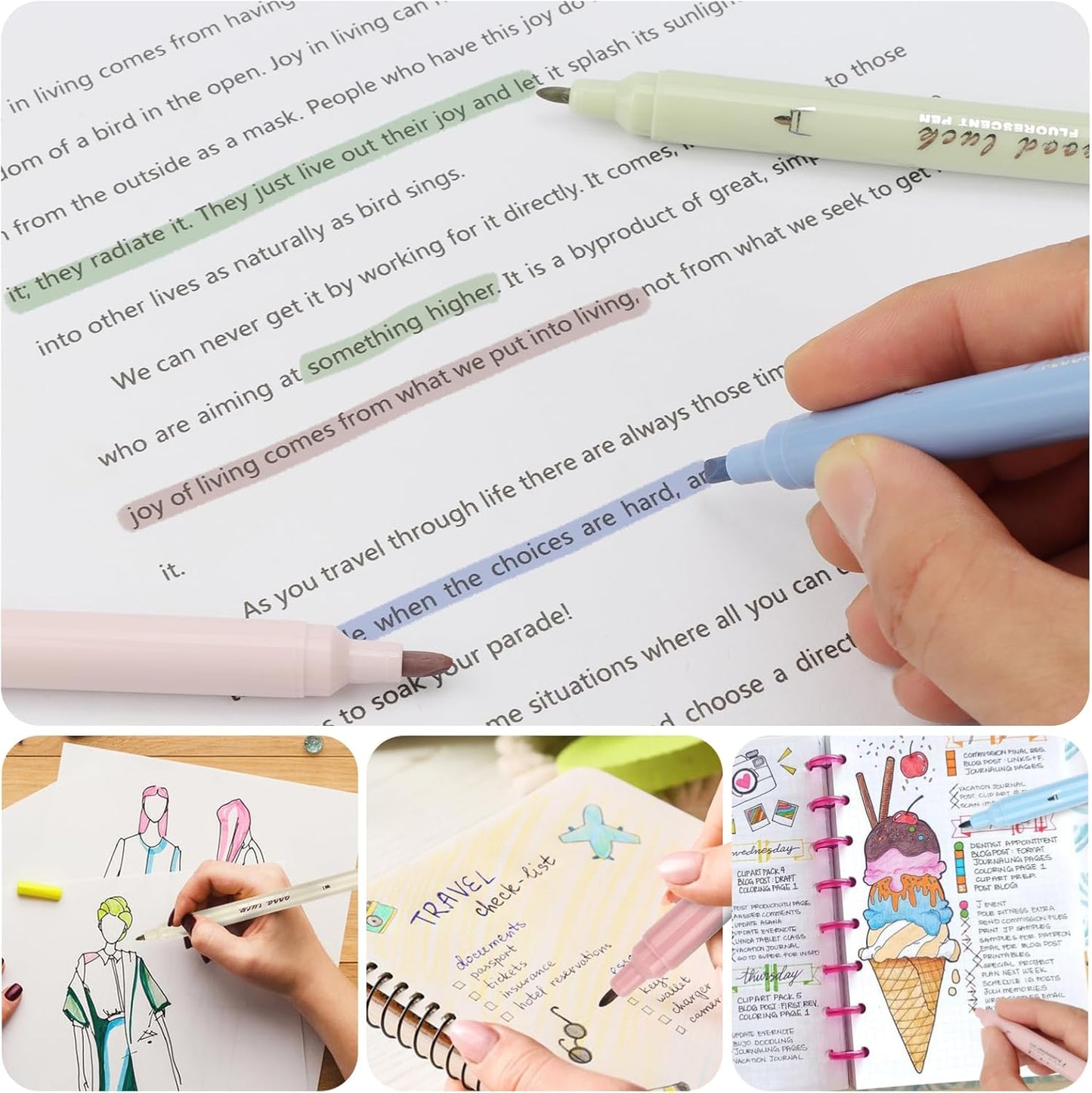 EooUooIP Dual Tip Highlighter, 12 Pack, Cream Colors, Bible Highlighters and Pens No Bleed, Cute Highlighters With Chisel Tip and Bullet Tip, Quick Dry, Bible Study Journaling School Office Supplies