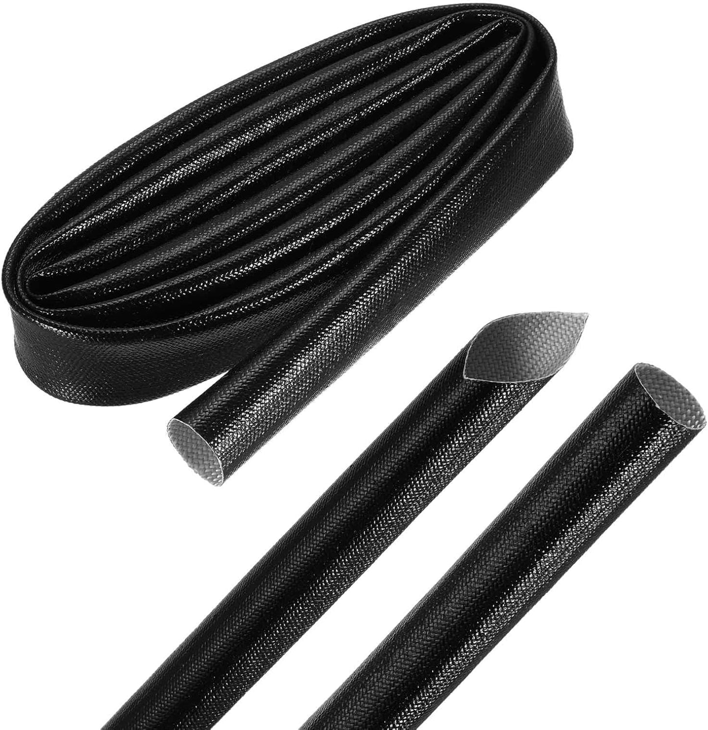 MECCANIXITY 3ft Braided Cable Sleeve, 5/8" ID 200C High Temperature 1500V Fiberglass Wire Insulation Cord Protector Organizer Wires Management for Motor Engine Fuel Line, Black