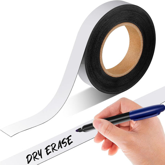 Amylove 1" x 30 ft Magnetic Tape Strip Roll, Dry Erase Label, Writable Magnets Sticky Labels, Flexible Magnet Dry Erase Tape Strips for Whiteboards, Refrigerator, Crafts, DIY Storage