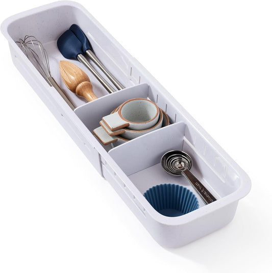 YouCopia DrawerFit Expandable Kitchen Drawer Organizer: Sliding Storage Tray for Utensils & Accessories in Deep Drawers, Expandable 15–23" wide, White Speckled BPA-free