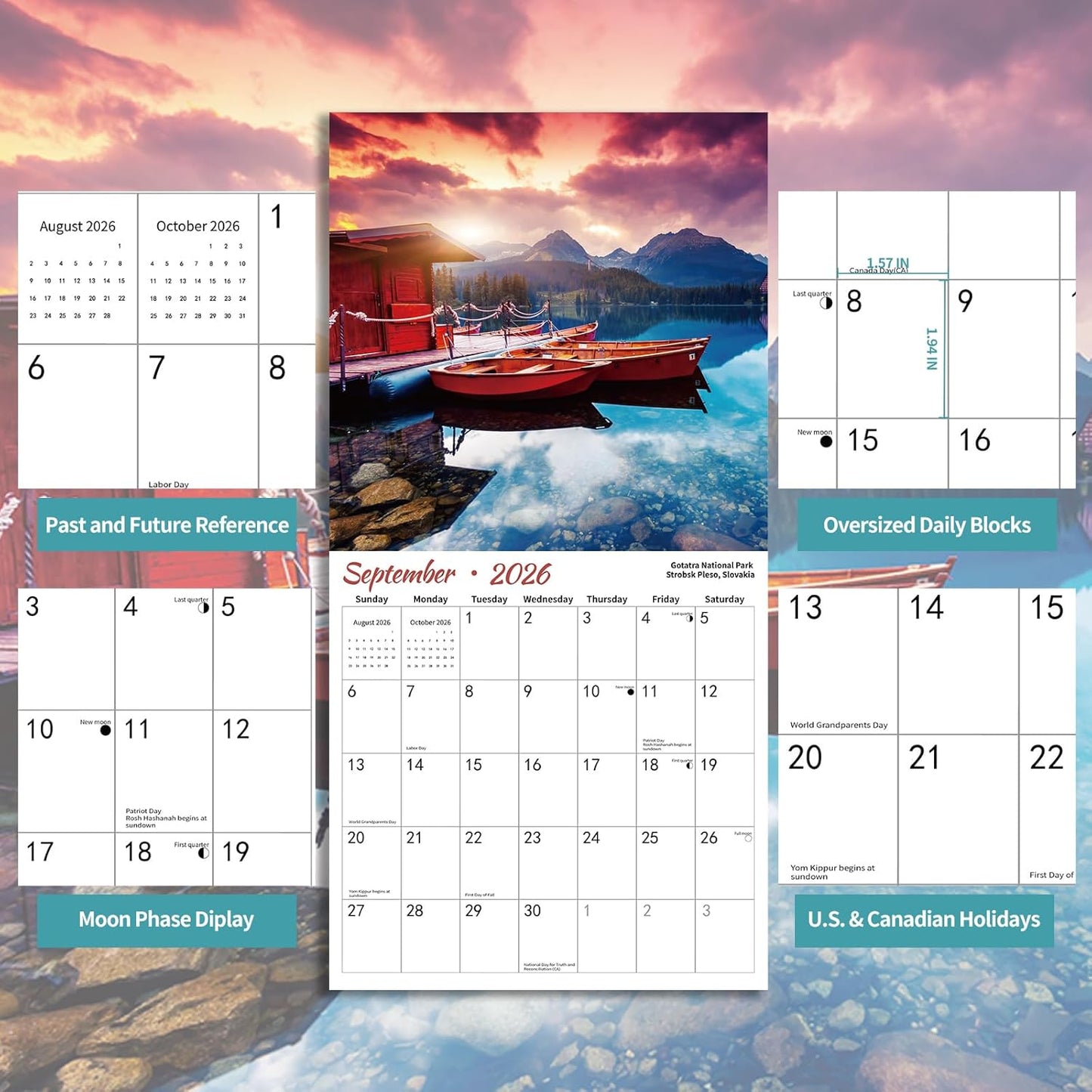 2026 Wall Calendar, Sunrise or Sunset Wall Calendars,2026 Monthly Calendars, Thick Glossy Paper, Organizing & Planning