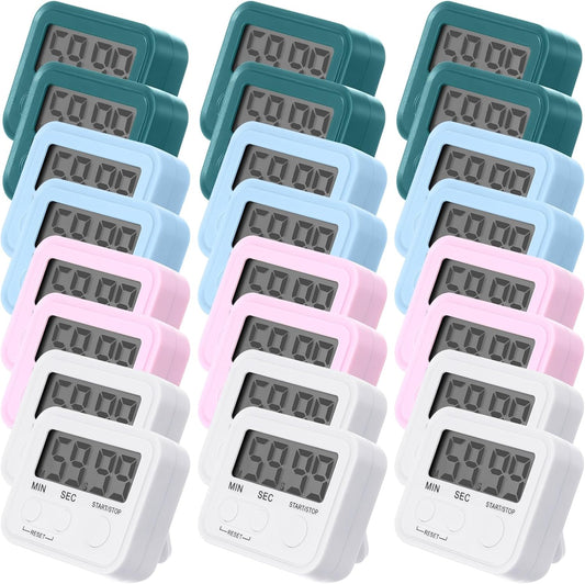 Weewooday 24 Pcs Digital Kitchen Timer Magnetic Timer Bulk On/Off Switch Minute Second Count up Countdown Loud Alarm for Exercise Cook Baking (Vivid Color)