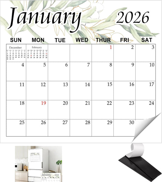 Magnetic Calendar for Refrigerator 2026 Greenery Fridge Wall Monthly Magnet Monthly Fridge Calendars 11.5x13 Inch Daily Calendars for Planning and Organizing (10 * 12 INCH)