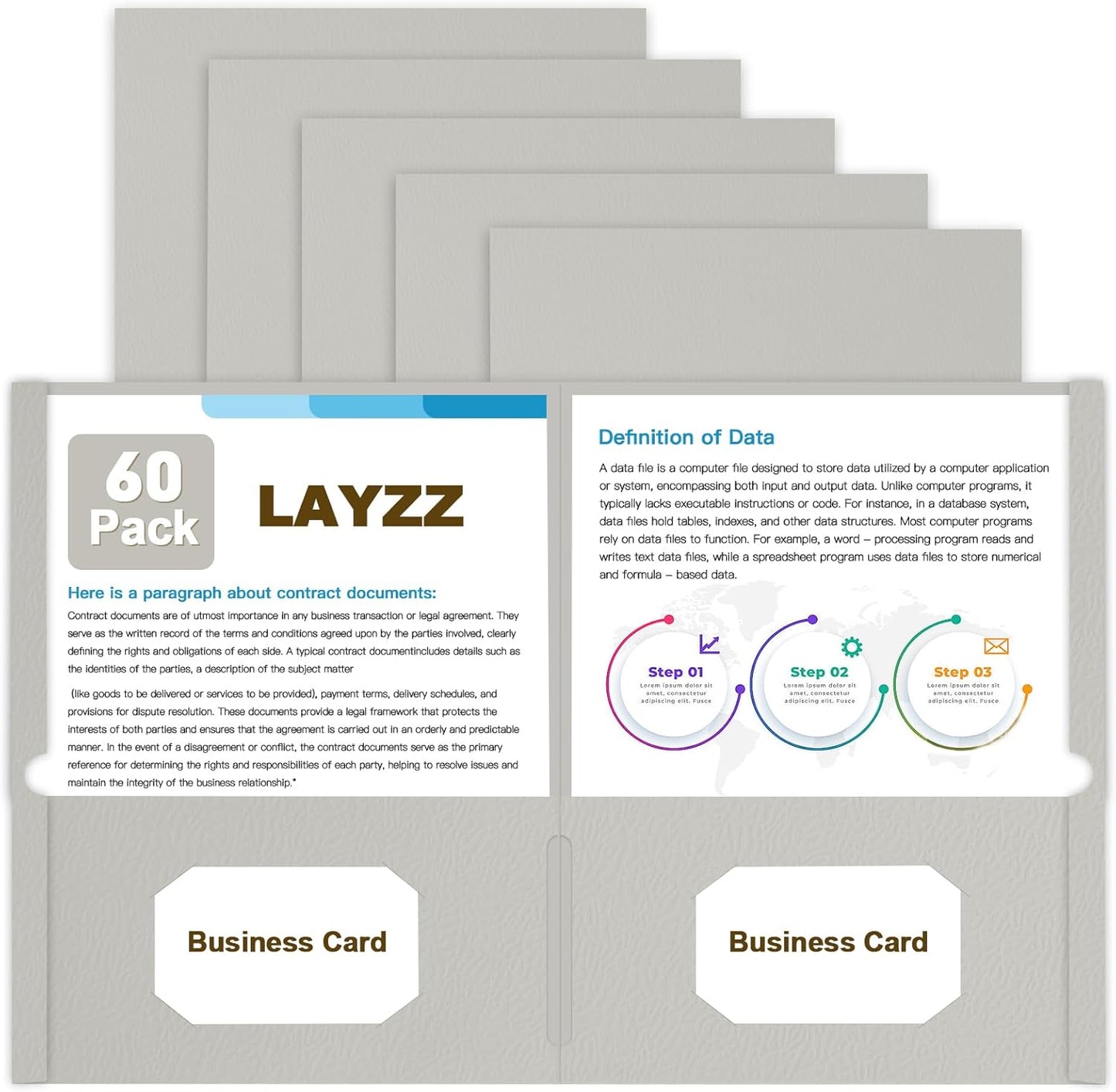 Folders with Pockets, LAYZZ 60 Pack Paper Pocket Folders, 2 Pocket File folders Fits Letter Size Paper, for School Office and Home (Grey)