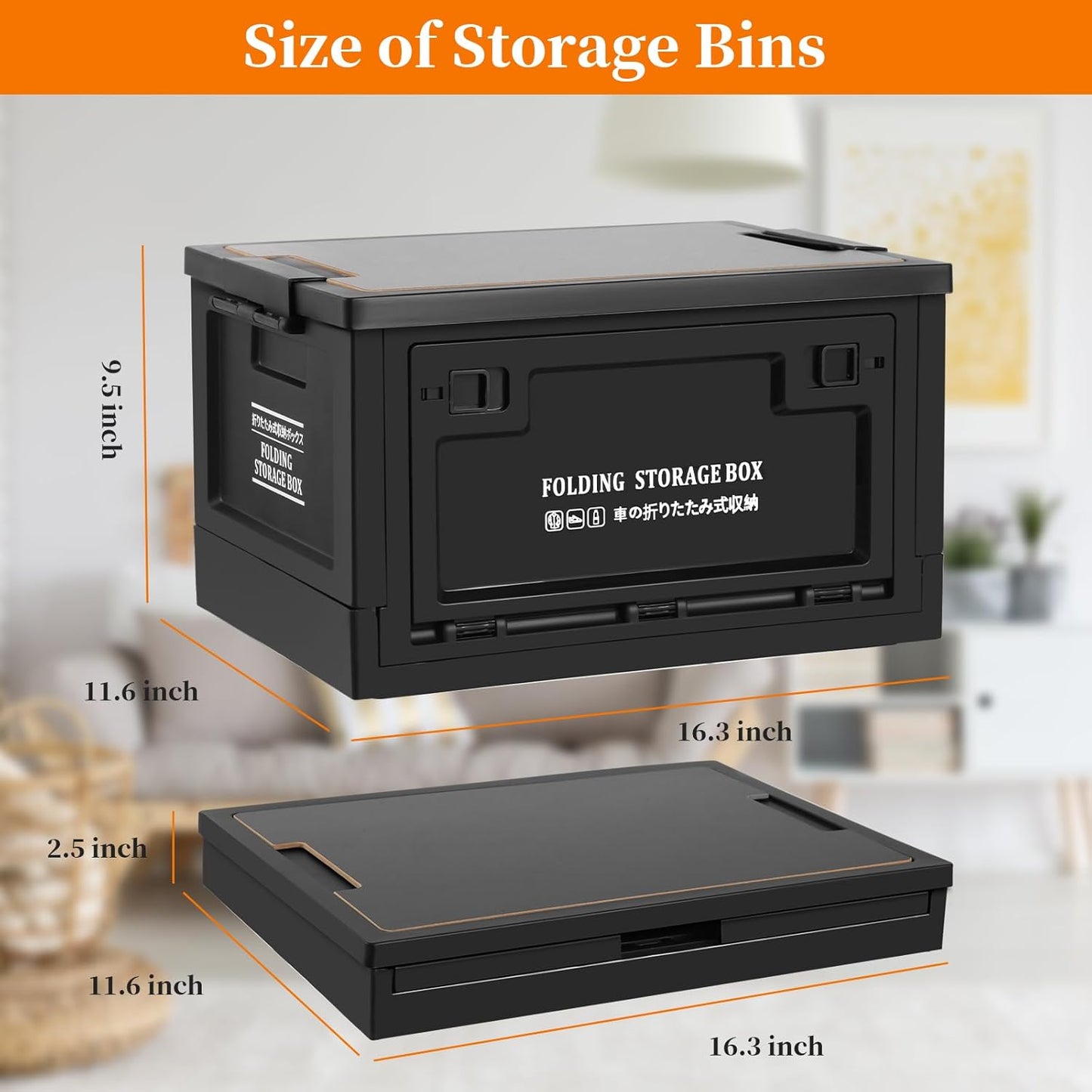 Collapsible Storage Bins with Lids, Portable Foldable Box with 2 Side Doors, Organizing Stackable Storage Cases Large Heavy Duty Utility Crates for Camp Fishing Car RV Office (Large-30L)