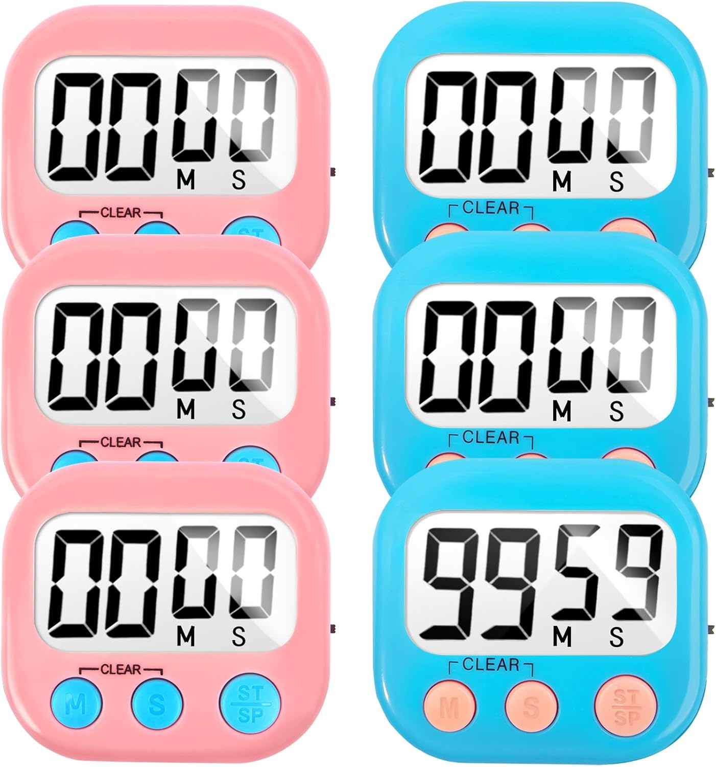 6 Pack Digital Kitchen Timer Small Classroom Timers for Kids Teachers (Blue&Pink)