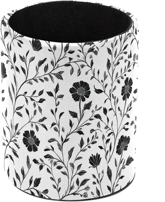 Retro Black Plant Flowers Desk Pen Organizer, Pen Cup Makeup Brush Holders Pencil Holder for Desk, Desktop Supplies & Accessories Workspace Organizers for Office Home School Art Supply