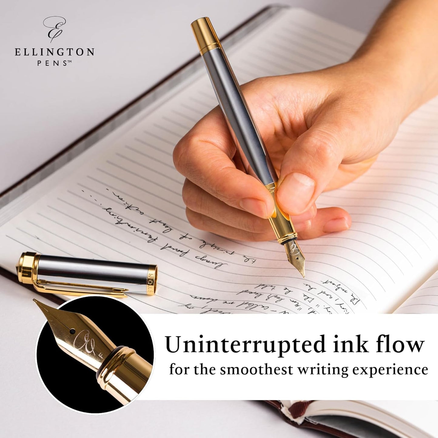 Ellington Pens Luxury Fountain Pen Set - Extra Fine Nib - Includes 3 Ink Cartridges, Refillable Ink Converter, Gift Box - Fountain Pens For Writing, Calligraphy, Journaling (The Presidential Oath)