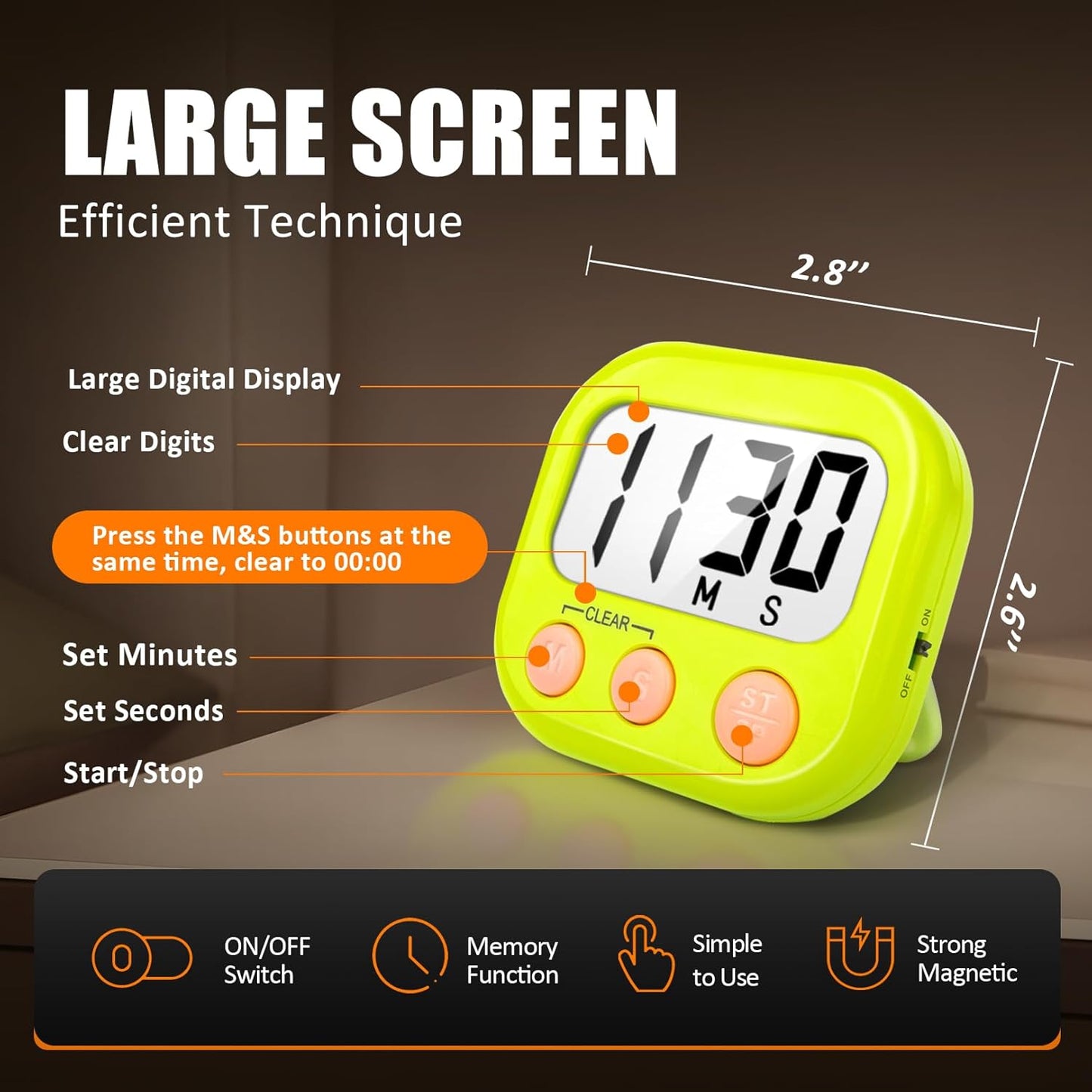 2 Pack Kitchen Timers Loud Ring Digital Timers for Cooking Magnetic Green