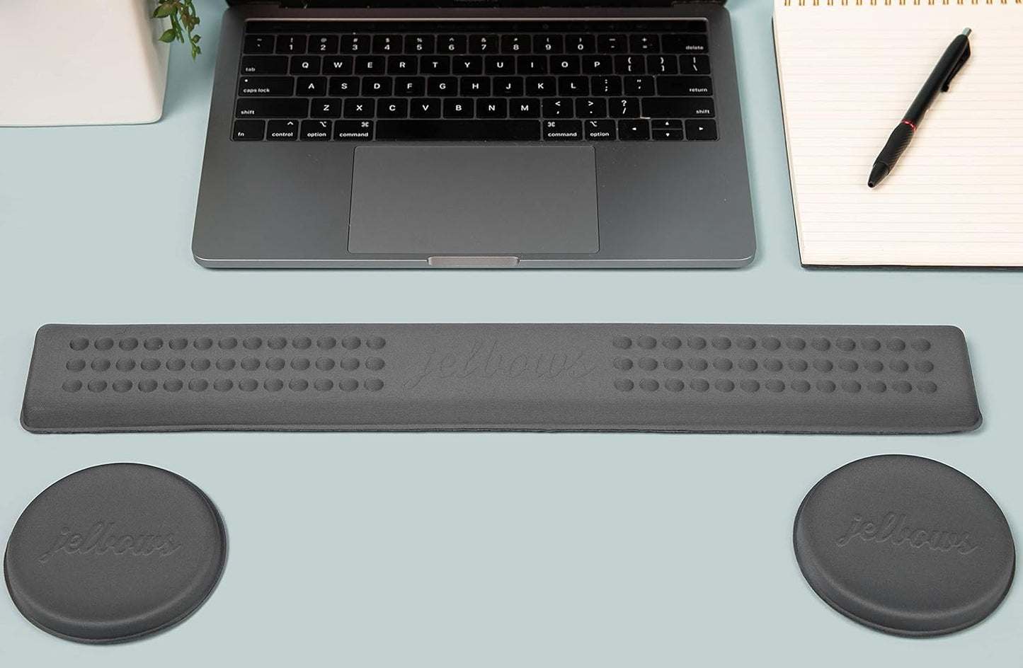 Jelbows Ergonomic Fabric Wrist Rest Set for Arms & Elbows, Comfort for Office & Gaming, Wrist and Typing Pain Relief, Support for Easy Typing, Lightweight & Comfortable (Small Graphite, 2 Pack)