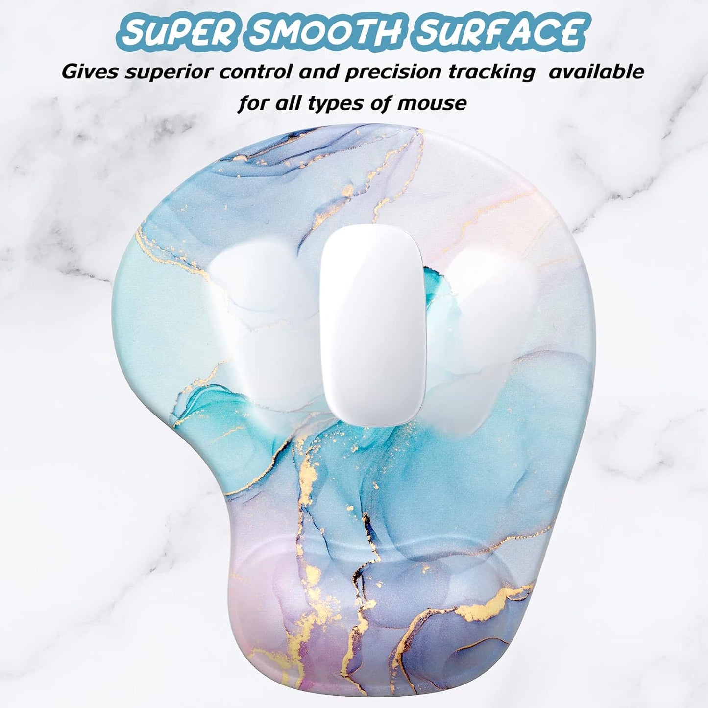 Hsurbtra Ergonomic Mouse Pad with Wrist Rest Support, Gel Mouse Pads with Non-Slip PU Base, Pain Relief Memory Foam Computer Mat, Cute Office Supplies Desk Decro Accessories, Marble