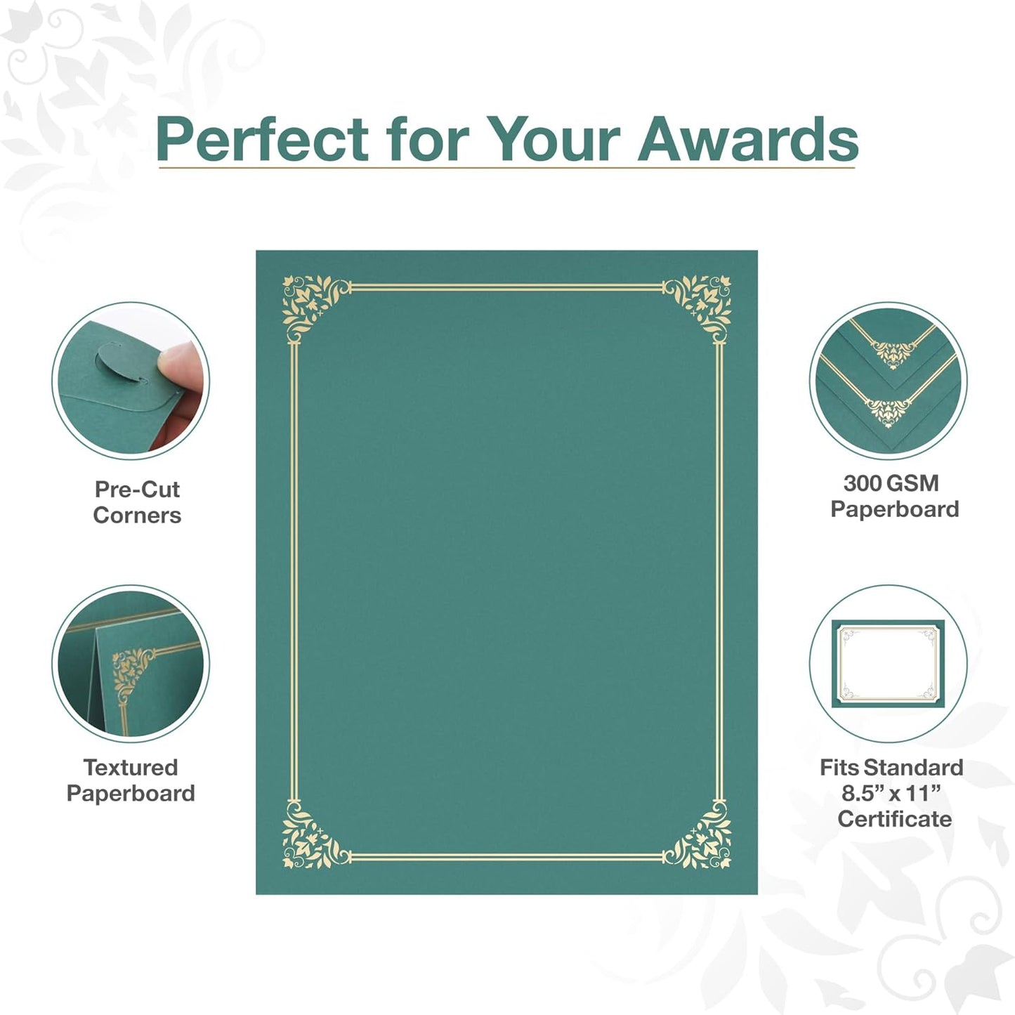 BELLE KR® Green Certificate Holders 8.5 x 11, 50 Pcs - Used as Award Certificate Folders with Gold Foil Border for Letter Size 8.5" x 11" Certificates, Awards, Documents and Diplomas