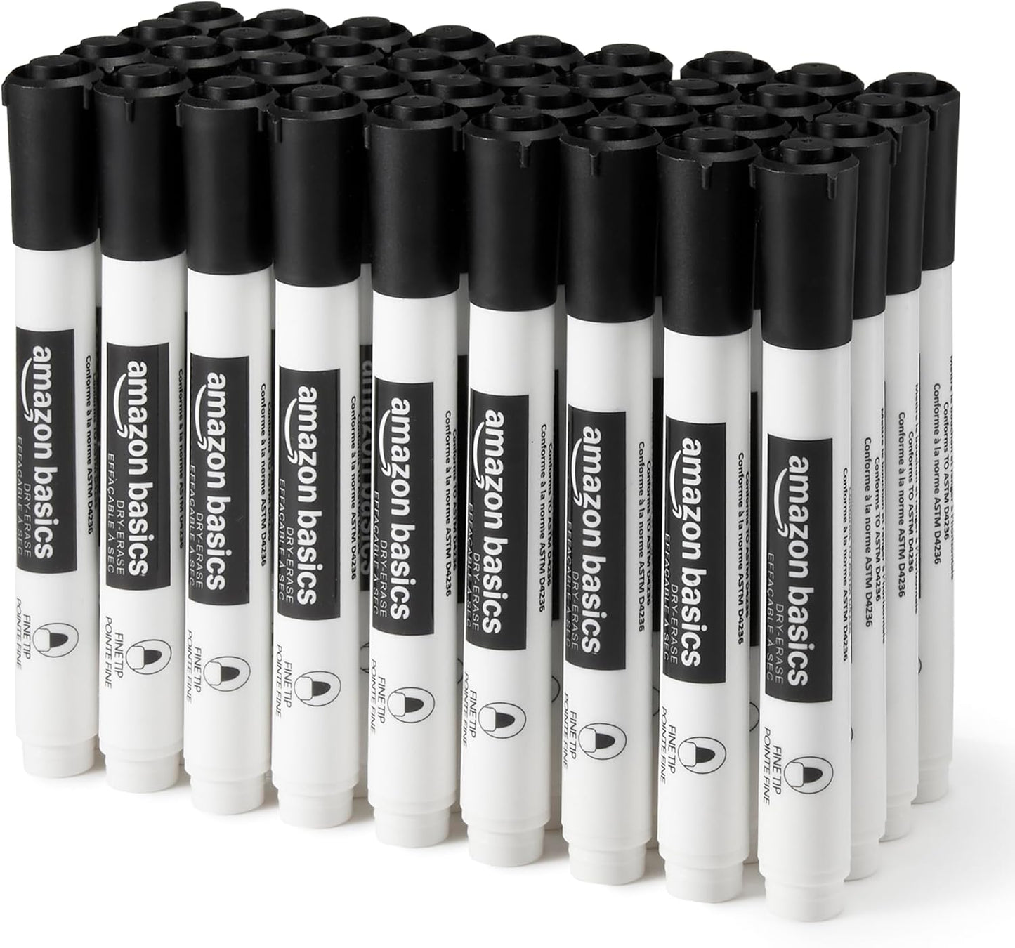 Amazon Basics Low-Odor Dry Erase Whiteboard Markers, Fine Tip, Black, 36 Count