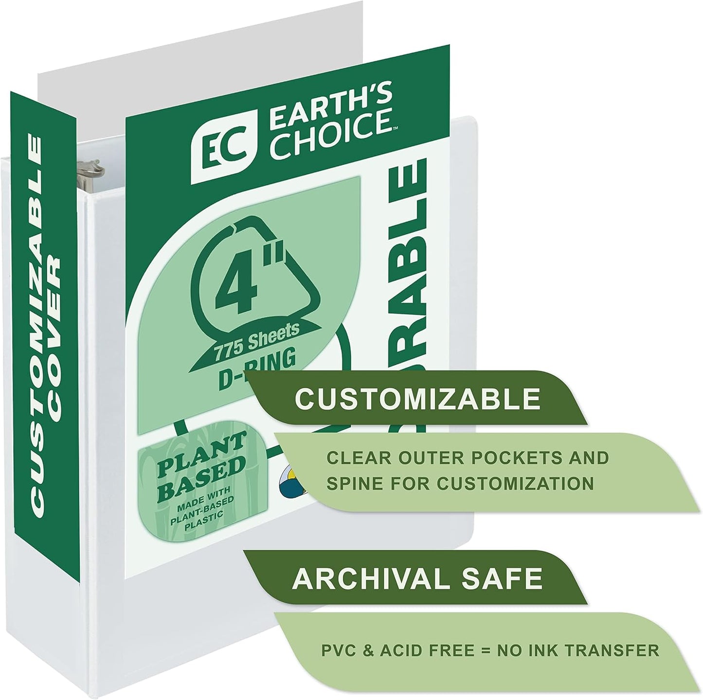 Samsill Plant-Based 4 Inch Durable D-Ring, Made in USA, View Binder, Eco-Friendly, USDA Certified Biobased, White