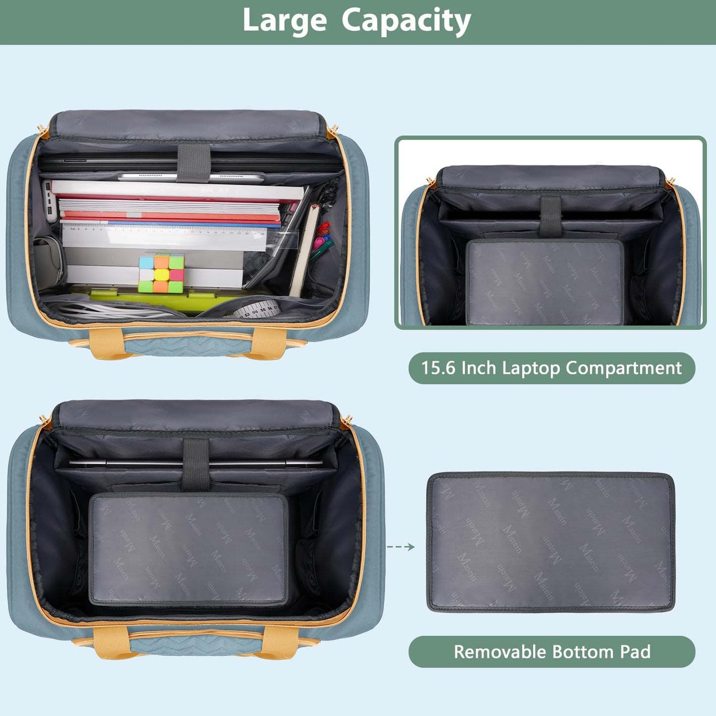 MATEIN Rolling Teacher Tote Bag, 15.6 Inch Rolling Briefcase for Women with Wheels & Detachable Cart, Roller Laptop Bag on Wheels with Insulated Lunch Box for College Business Office, Blue