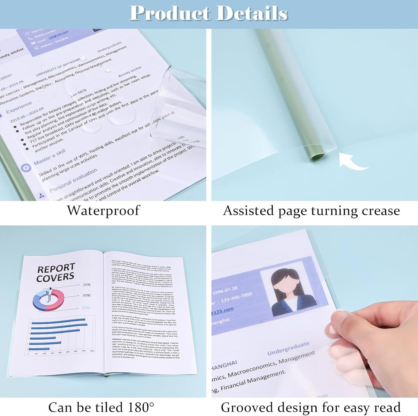 BAYTORY 10 Pack Clear Report Covers with Sliding Bar, Project Folders for A4 and Letter Size Paper, Resume Folder Presentation Binder for School Business, 60 Sheet Capacity/Pack (Multicolor)