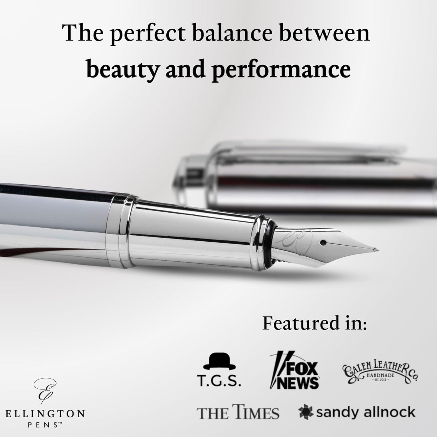 Ellington Pens Luxury Fountain Pen Set - Smooth Fine Nib- Includes 3 Ink Cartridges, Refillable Ink Converter, Gift Box- Fountain Pens For Writing, Calligraphy, Journaling, Sketching (Silver Sonata)