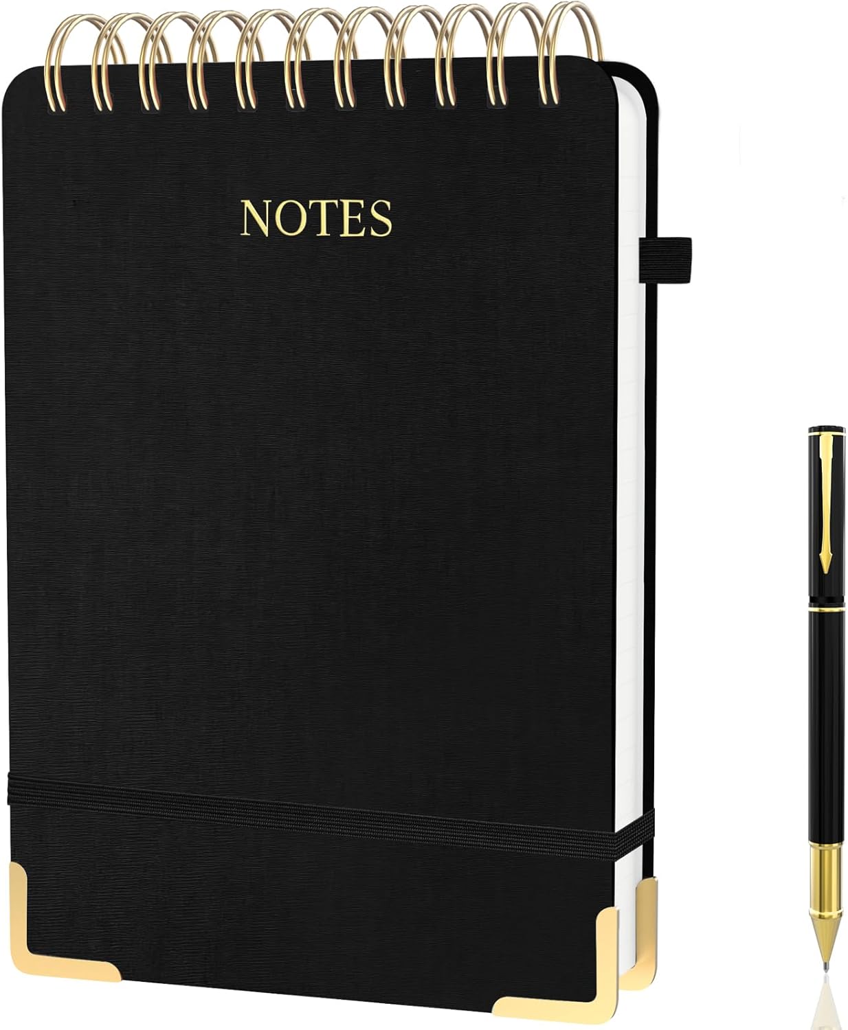 Aesthetic Top Spiral Notebook, A5 Linen Hardcover Top Bound Steno Pads, 240 Pages 100gsm Thick Lined Paper Left Handed Notebook Journal for Work, School, Church Writing - Black, 5.9" x 8.5"