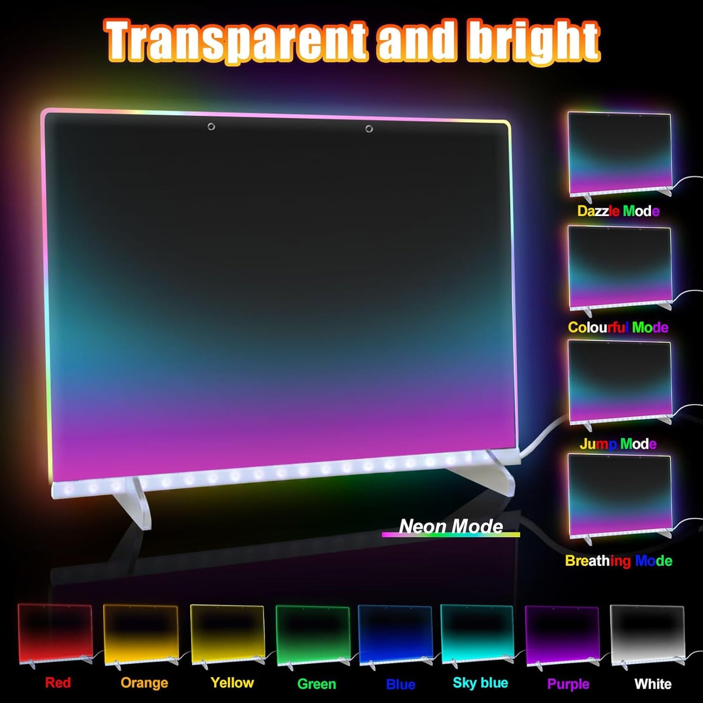 LED Note Board with Colors, 13.7"X10" 6 Modes & 8 Colors Acrylic Dry Erase Boards with Light, Include Adapter, Hanging Chain, Led Drawing Board for Kids with Stand,7 Markers, Spray Bottle