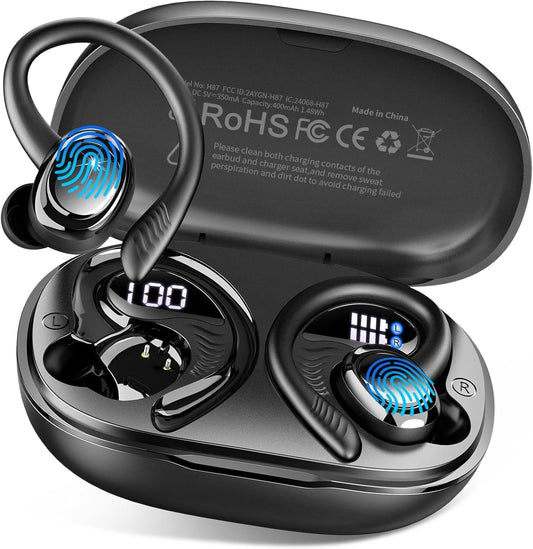 Wireless Earbuds Bluetooth 5.4 Headphones Sport, New Bluetooth Earbuds with Earhooks, 50H Stereo Over Ear Buds, Earphone with 4 ENC Noise Canceling Mic, IP7 Waterproof Headset for Running/Gym/Workout