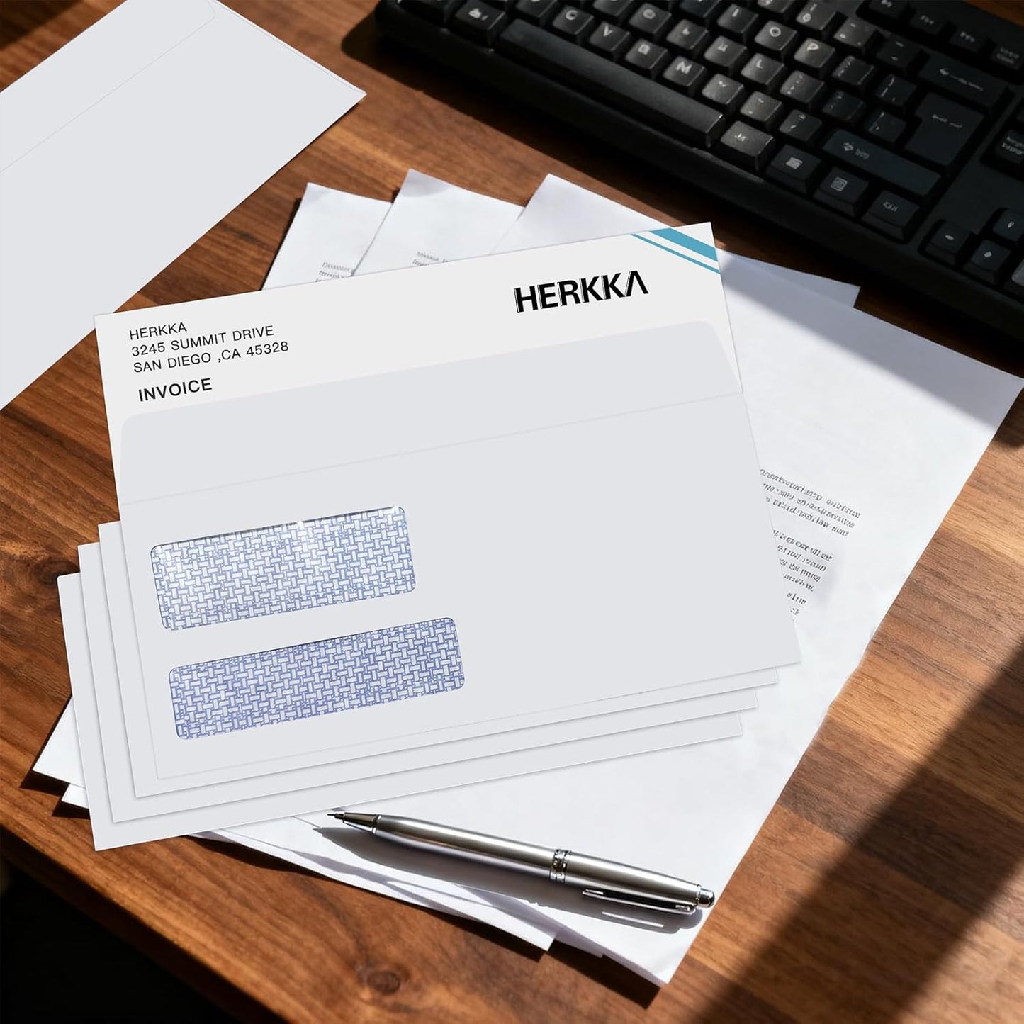 #9 Double Window Security Envelopes, HERKKA No.9 Double Window Business Envelopes Designed for Invoices and Business Statements - Number 9 Size 3 7/8 Inch X 8 7/8 Inch - 24 LB - 100 Pack