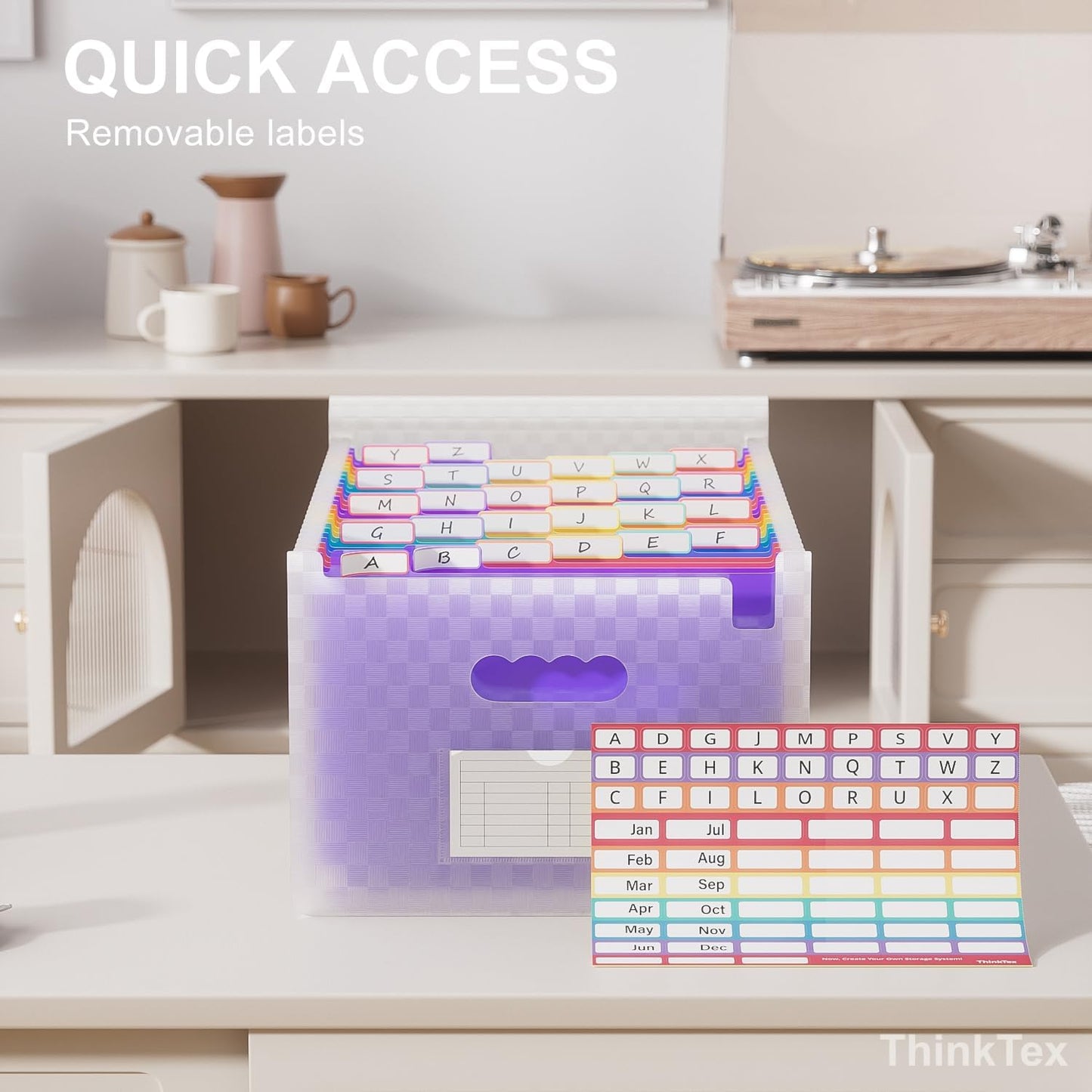 ThinkTex 26 Pockets Expanding File Folders, Accordion File Organizer with Expandable Cover, Monthly Bill Receipt Documents Organizer, A-Z Colorful Tabs, Letter/A4 Size - Purple