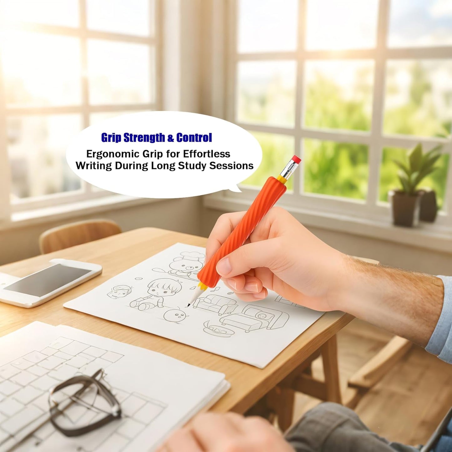 4-Pack Sensory Silicone Pencil Grips - Quiet Fidget Sleeves for ADHD/Autism Kids & Adults - Anxiety Relief, Focus & Fine Motor Skills Tool for Classroom & Travel