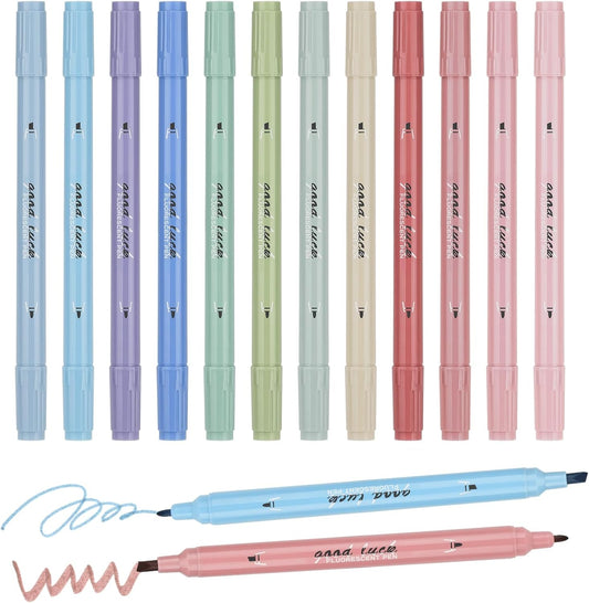 EooUooIP Dual Tip Highlighter, 12 Pack, Cream Colors, Bible Highlighters and Pens No Bleed, Cute Highlighters With Chisel Tip and Bullet Tip, Quick Dry, Bible Study Journaling School Office Supplies