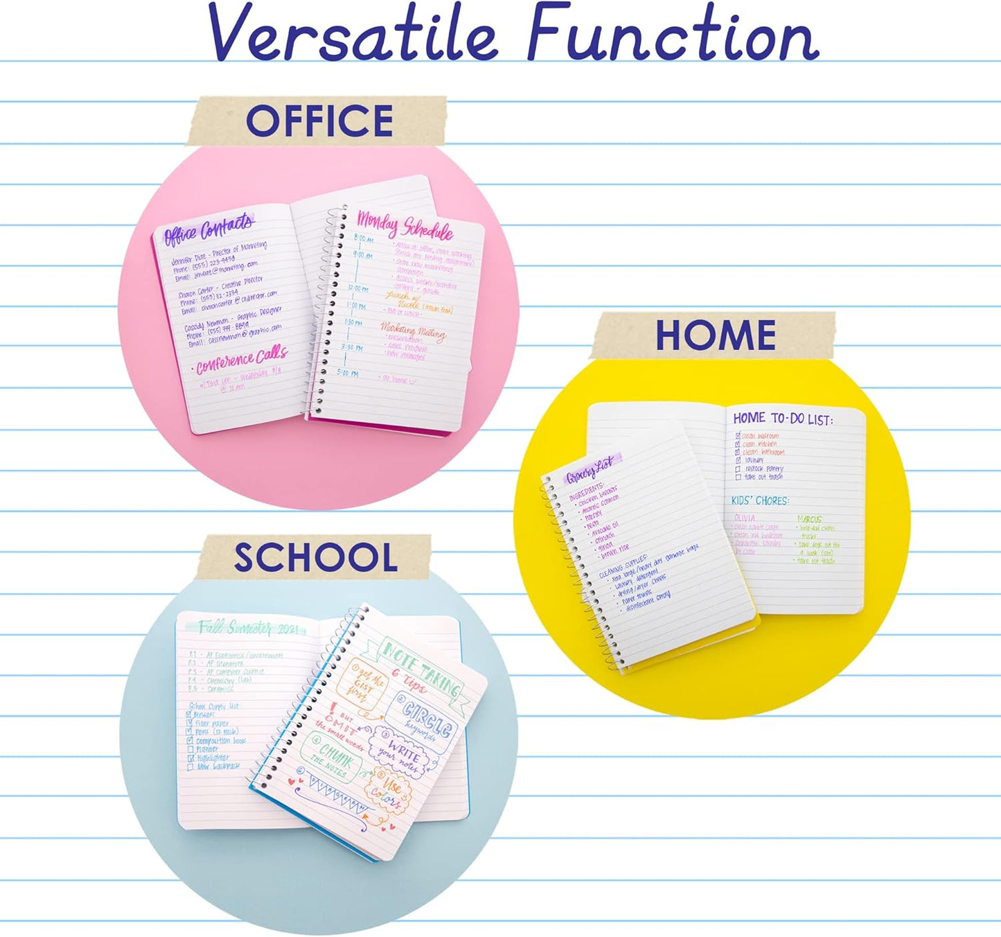 BAZIC Products Composition Notebook 100 Sheet 5" x 7" Poly Cover Spiral Notebook, Writing Journal Notebook Mini Pocket Notebooks Assorted Color, 36-Pack