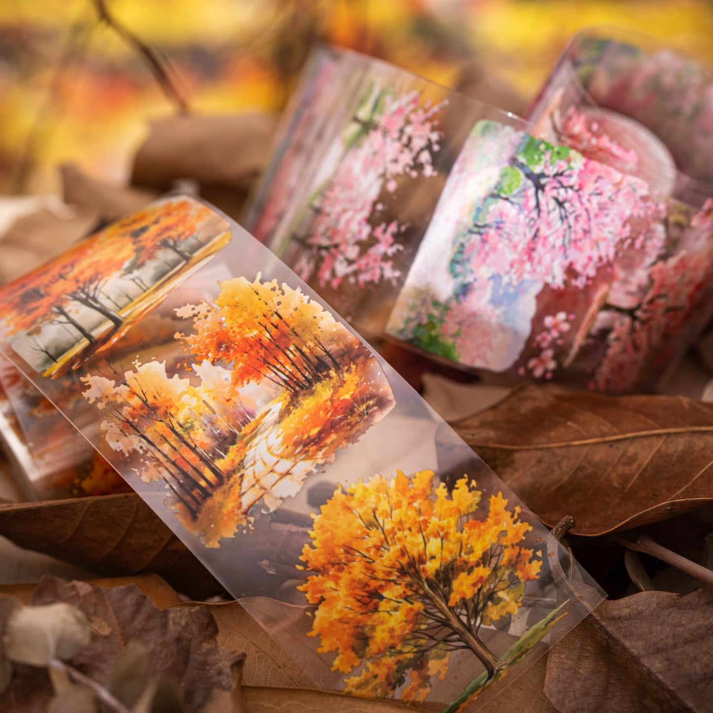 Scrapbook Nature Stickers Set,6 Rolls PET Plant Tape Stickers for Journaling,Forest Washi Tape for Junk Journal Supplies,Scrapbooking,DIY Craft,Photo Frame(Forest)