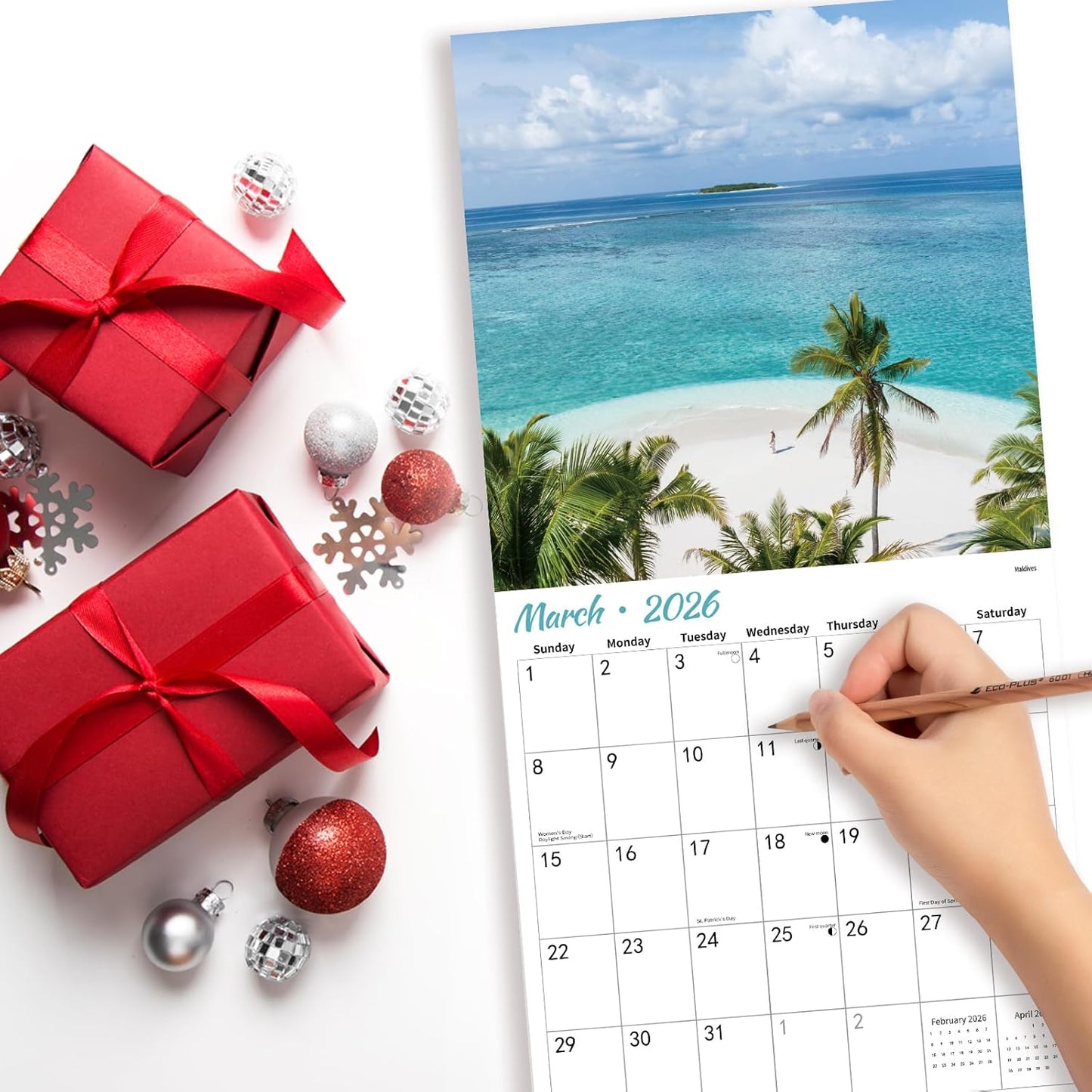 2026 Wall Calendar BEACHES, 12 Months Hangable Wall Calendars, Beach Calendars 2026, 12" x 24" (Open), Thick Glossy Paper, Organizing & Planning