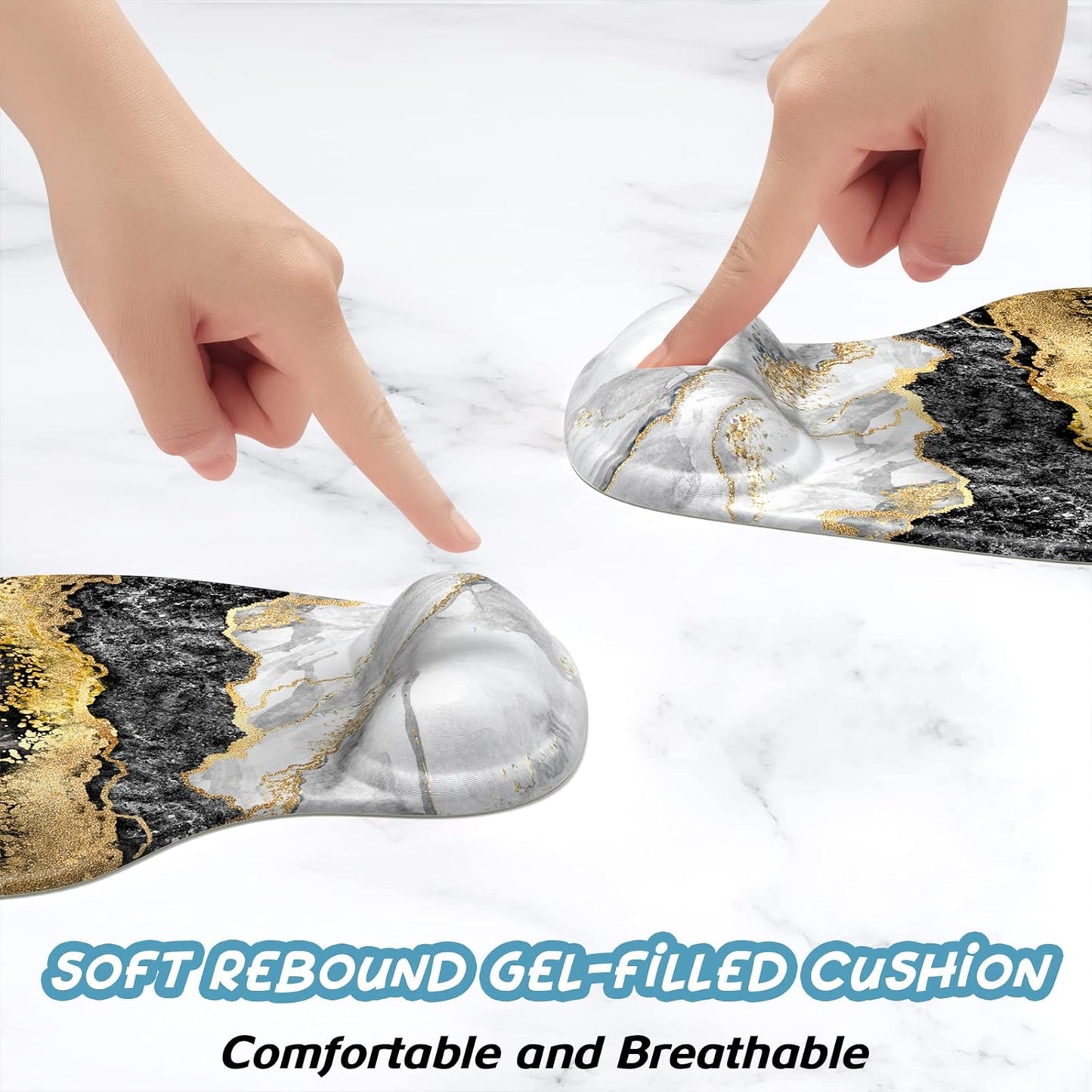 Hsurbtra Ergonomic Mouse Pad with Wrist Rest Support, Gel Mouse Pads with Non-Slip PU Base, Pain Relief Memory Foam Computer Mat, Cute Office Supplies Desk Decro Accessories, Black Marble