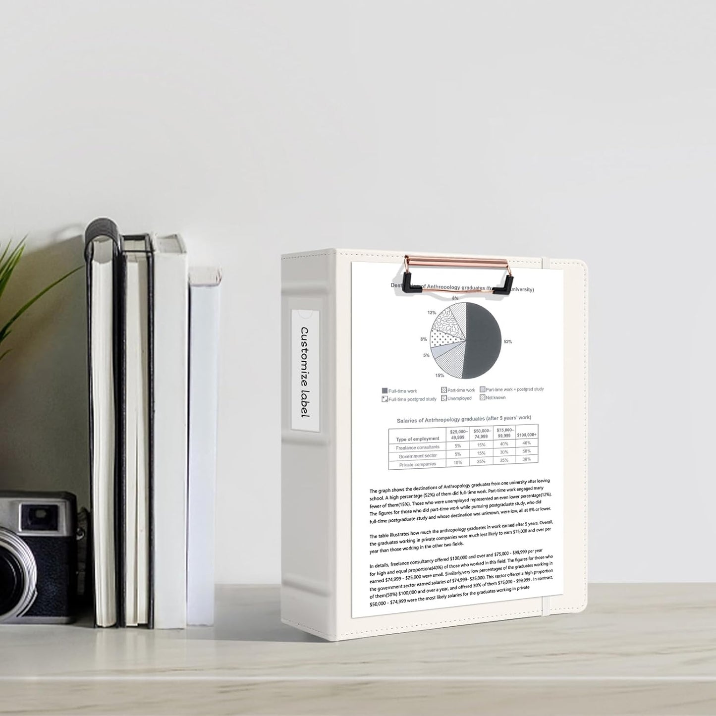 Ospelelf Mini Binder 3 Ring 2 Inch, Professional Clipboard Dividers with Tabs 5.5" x 8.5", Vintage Leather Binder Organizer for Office, Beige