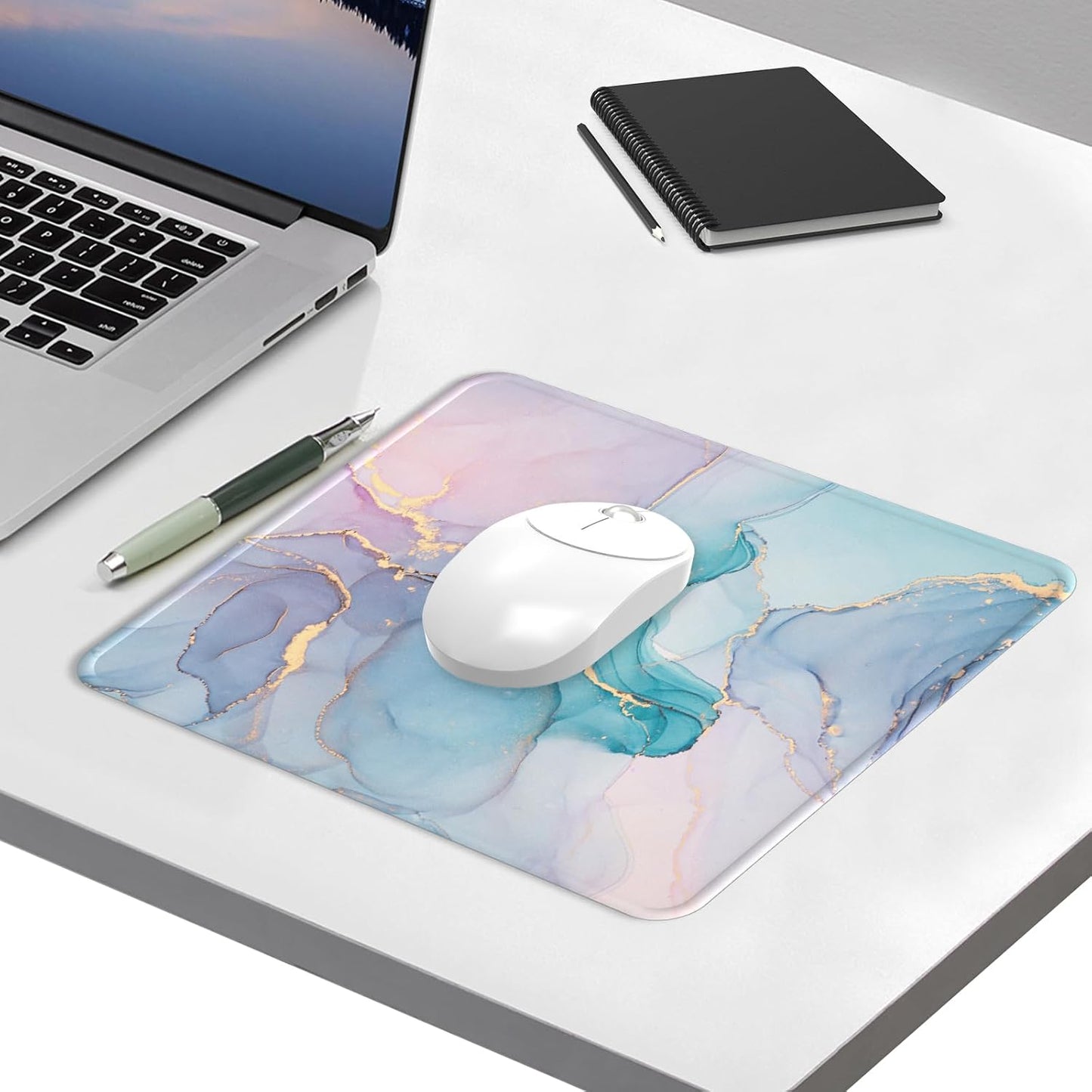 eulps Mouse Pad with Stitched Edge, Multiple Patterns Computer Mouse Pads with Non-Slip Rubber Base, Washable Cloth Mousepad, for Gaming, Laptop, PC (Blue Blush Marble)