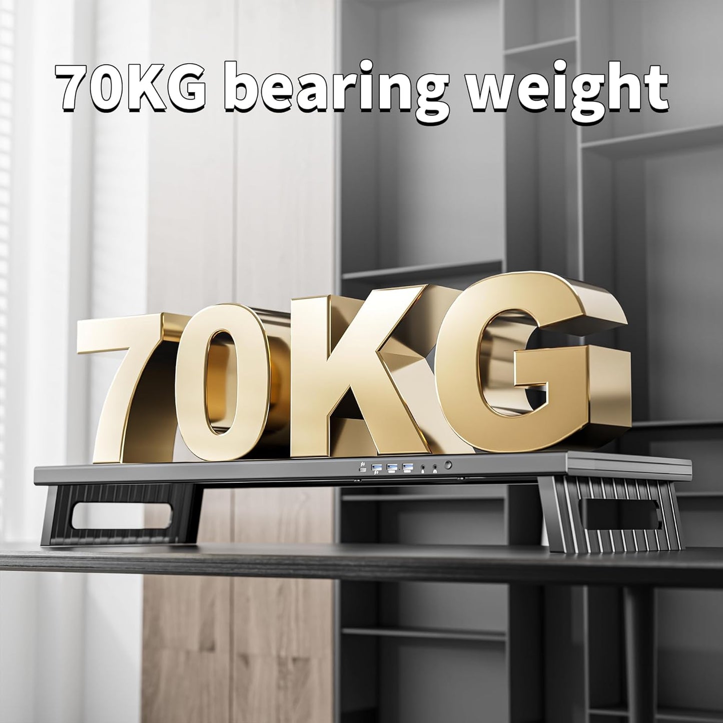 All-Metal Foldable Monitor Stand with 28cm Wide Desktop,, Headphone & Mic Jack, Detachable Phone Holder, (USB Hub Fast Charging Version, 760mm)