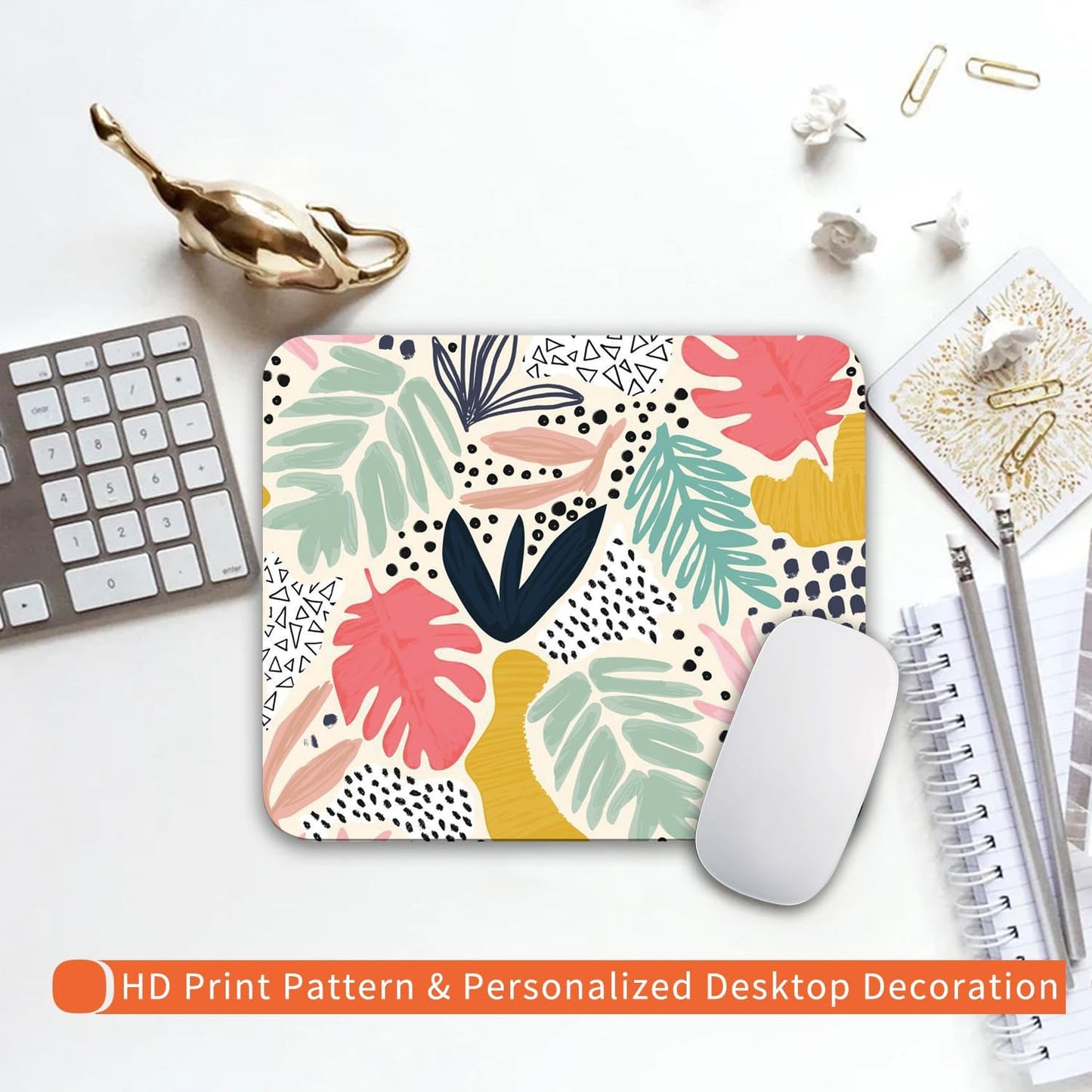 Square Mouse Pad Tropical Plants, Personalized Premium-Textured Custom Mouse Mat Design, Washable Mousepad Cloth, Non-Slip Rubber Base Computer Mouse Pads for Wireless Mouse