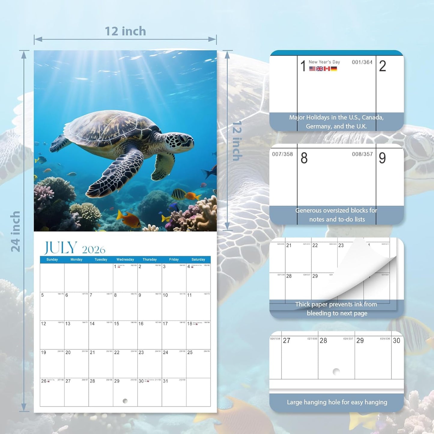 2026 Wall Calendar, Large Monthly Wall Calendar Dogs, Jan 2026 - Dec 2026, 12" x 24" (Opened), Hanging Planning Calendars for Family Home Office Supplies