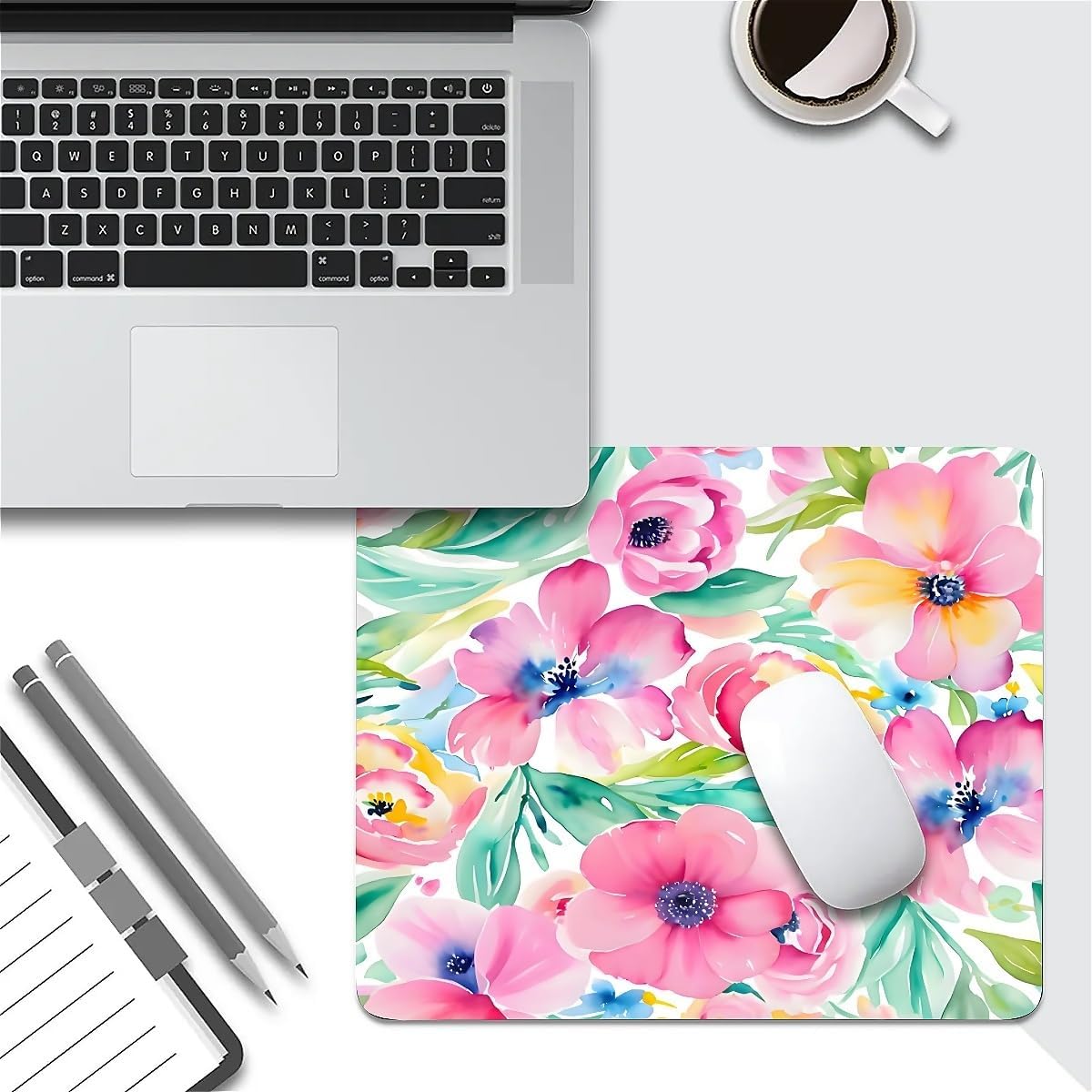 Square Mouse Pad Watercolor Flowers Plants, Personalized Premium-Textured Custom Mouse Mat Design, Washable Mousepad Cloth, Non-Slip Rubber Base Computer Mouse Pads for Wireless Mouse
