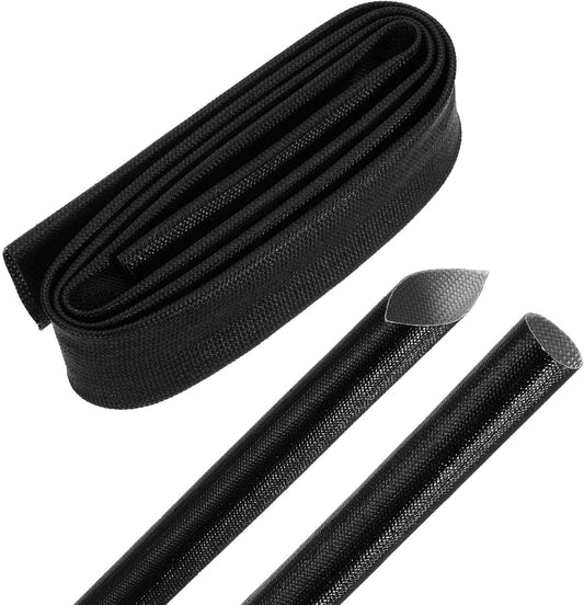 MECCANIXITY 3ft Braided Cable Sleeve, 0.8" ID 200C High Temperature 1500V Fiberglass Wire Insulation Cord Protector Organizer Wires Management for Motor Engine Fuel Line, Black