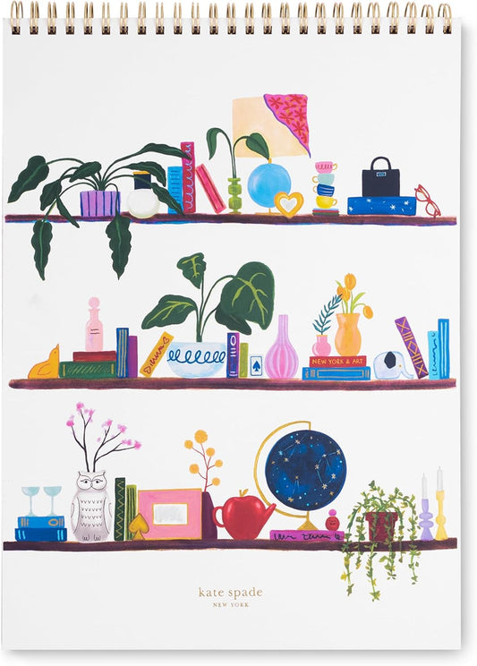 kate spade new york Large College Ruled Notebook, Top Spiral Notebook with 160 Pages, 11.75" x 8.5" Writing Pad, Charmed Library