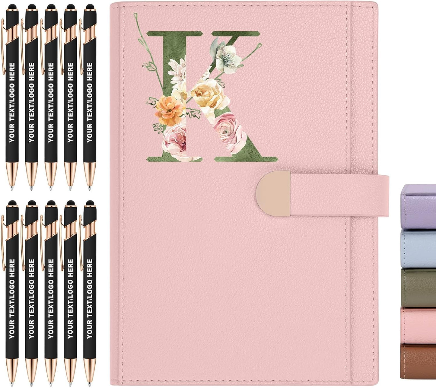 ENOMY Personalized Notebook &10 PC Stylus Pens Custom A5 Notebook with Storage Pocket Personalized Journal with Magnetic Closure for College Holiday Office Business Gift, Pink