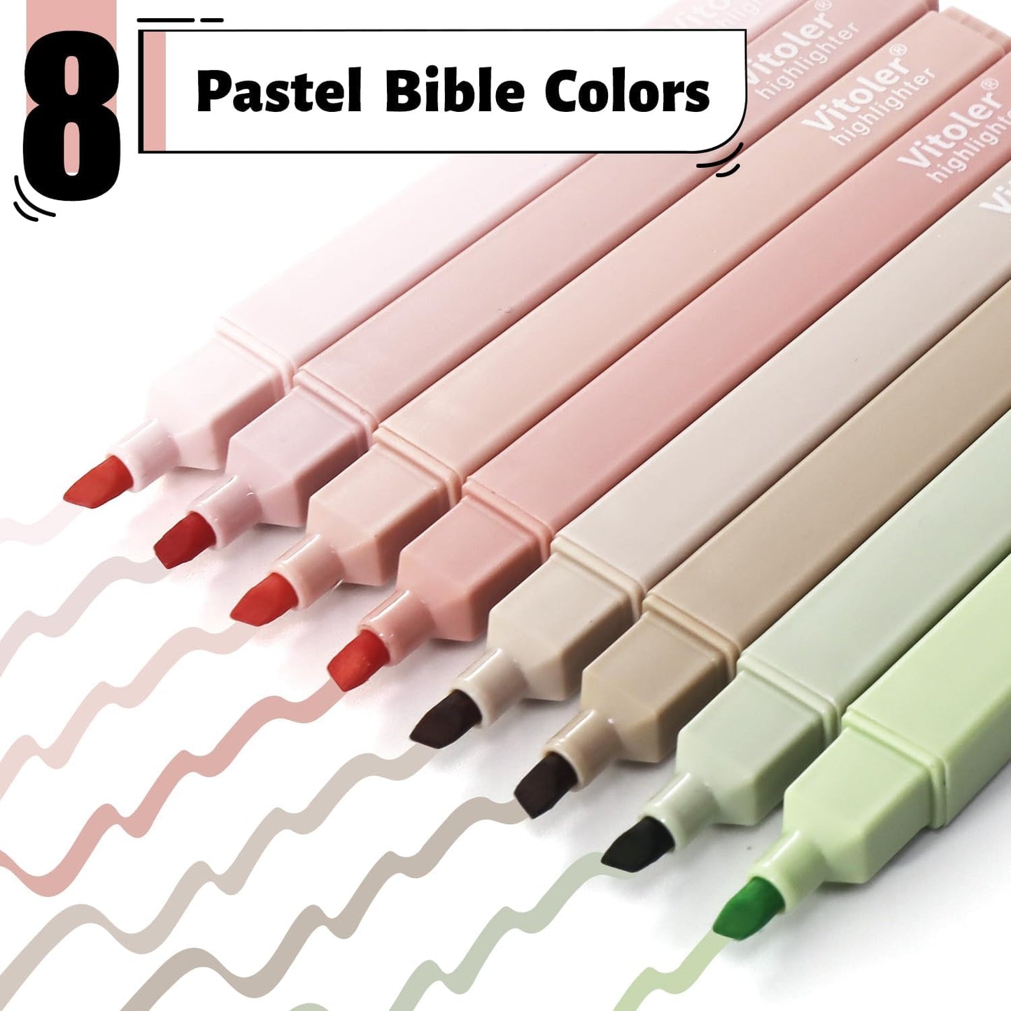 Vitoler Highlighters Assorted Colors,8pcs No Bleed Bible Chisel Tip Highlighters,Aesthetic High lighters for Office Supplies