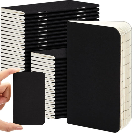 Outus 36 Pcs Pocket Notebook Mini Journal 2.5" x 4" Kraft Paper Mini Notepad Bulk Softcover Pocket Notepad Memo Diary Subject Notebooks for Student Traveler School(Black, Blank Cover)
