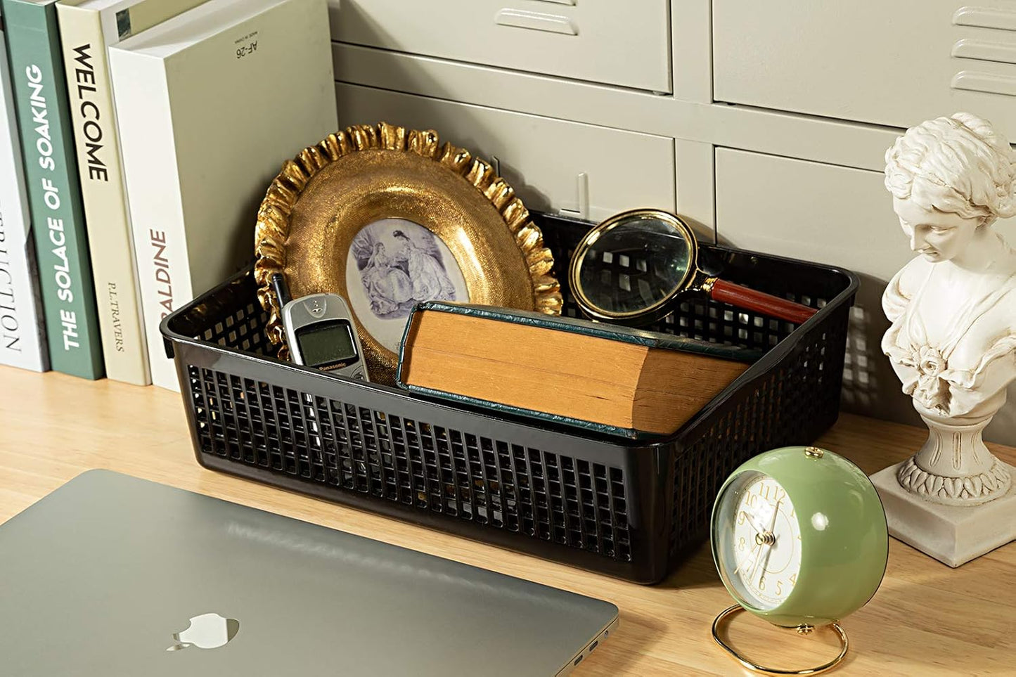 A4 Size Plastic Paper Storage Trays,Desktop File Organizer Baskets,6-Packs (Black)