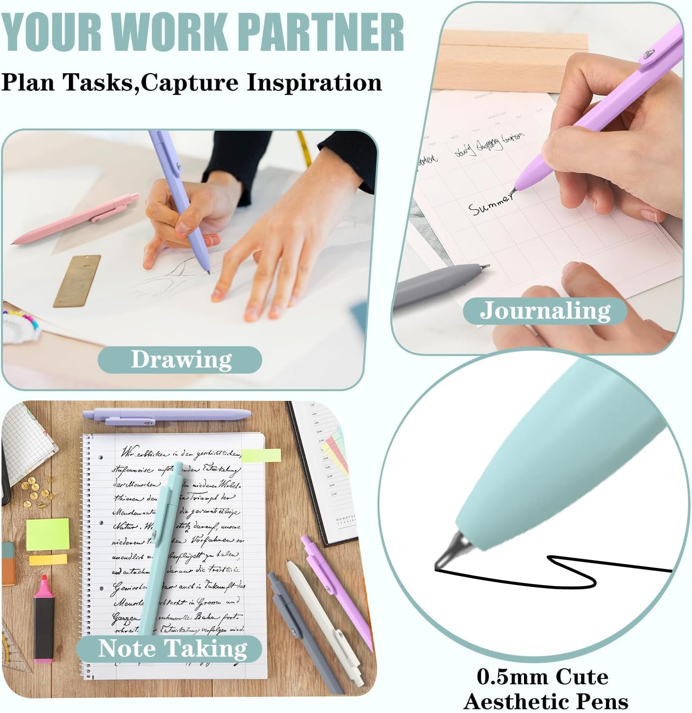 Gel Pens,8pcs Fine Point Smooth Writing Black Ink Retractable Journaling Pens Ballpoint, Quick-Dry Cute Fidget Pens for School Supplies Office Desk Accessories