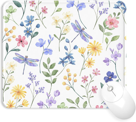 eulps Mouse Pad with Stitched Edge, Multiple Patterns Computer Mouse Pads with Non-Slip Rubber Base, Washable Cloth Mousepad, for Gaming, Laptop, PC (Dragonfly Meadow)