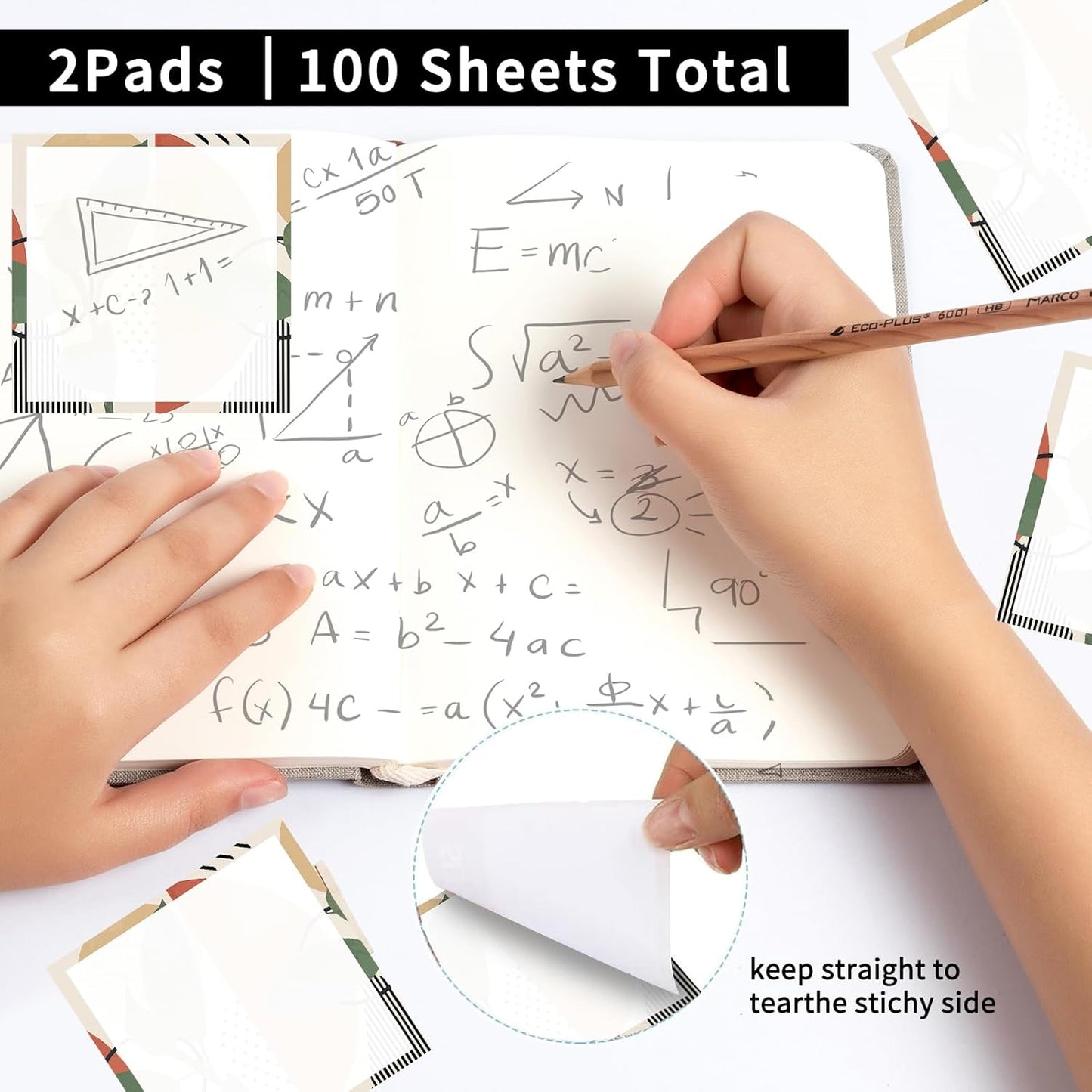 Sticky Notes 3x3 Inches, 2 Pads, Easy Post Cute Self-Stick Notes, Colorful Self Stick Notes Pads for Home Office Notebooks Accessories, Strong Adhesive Note Pad Abstract Tropical Plants